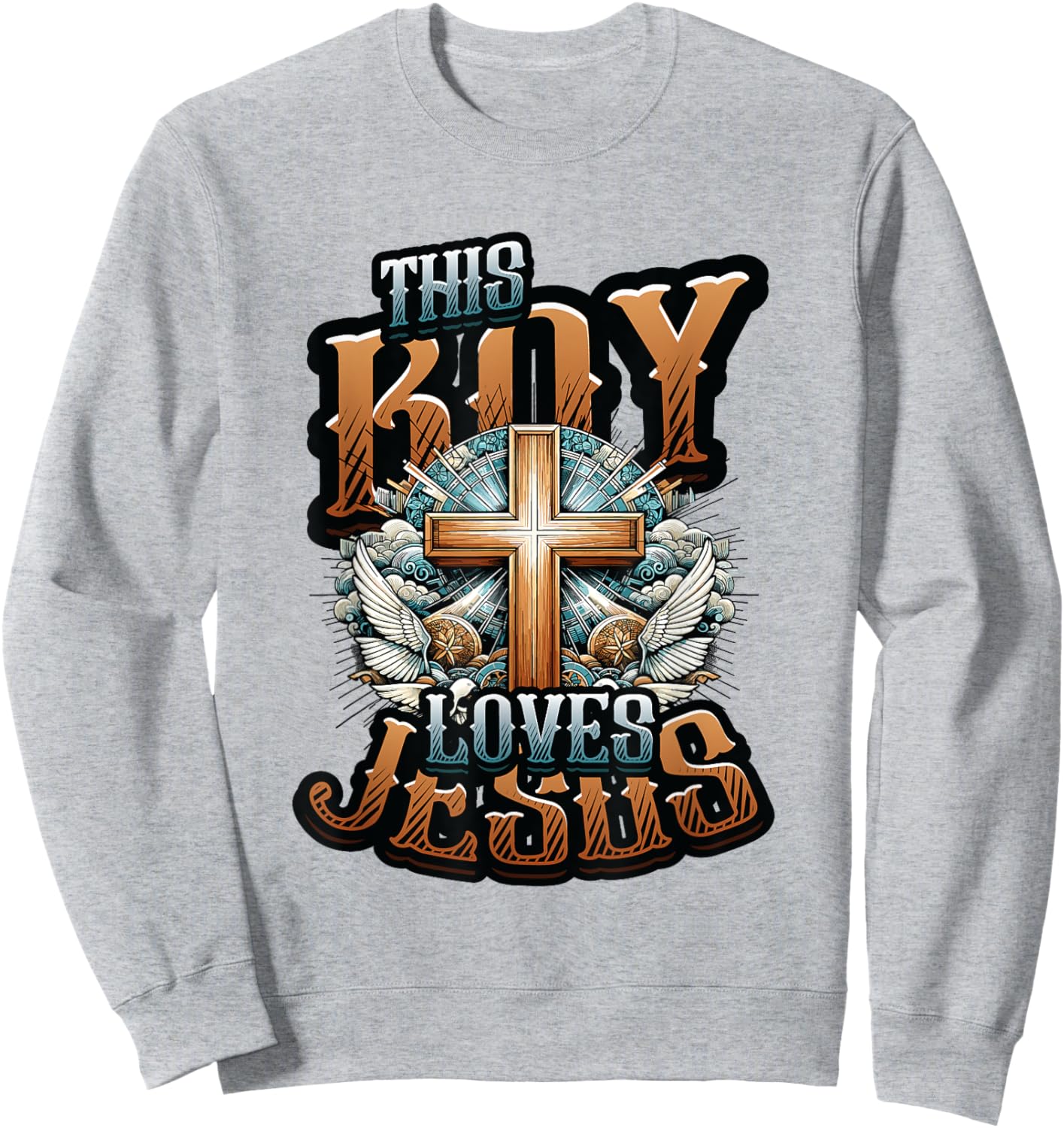 This Boy Loves Jesus - Christian Boys Jesus Sweatshirt - Sweatshirt | Ash
