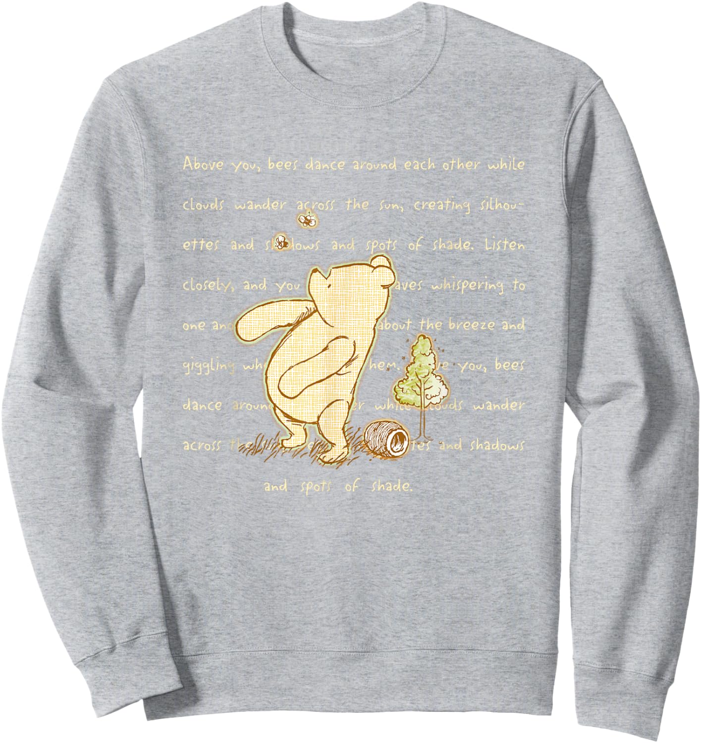 Disney Winnie the Pooh And Bees Quote Cute Big Chest Logo Sweatshirt - Sweatshirt | Ash