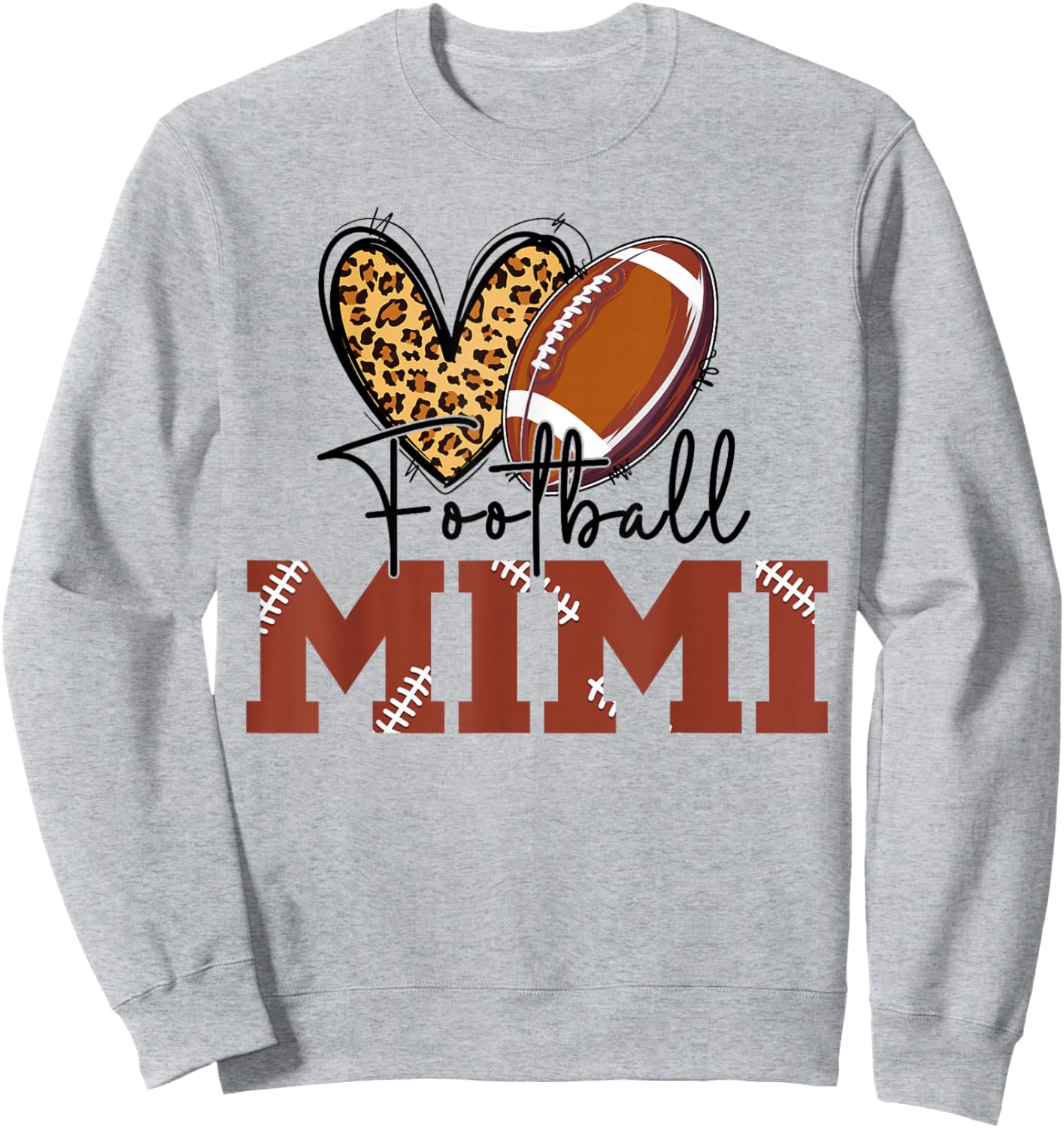 Football Mimi Leopard Heart Football Lover Sweatshirt - Sweatshirt | Ash