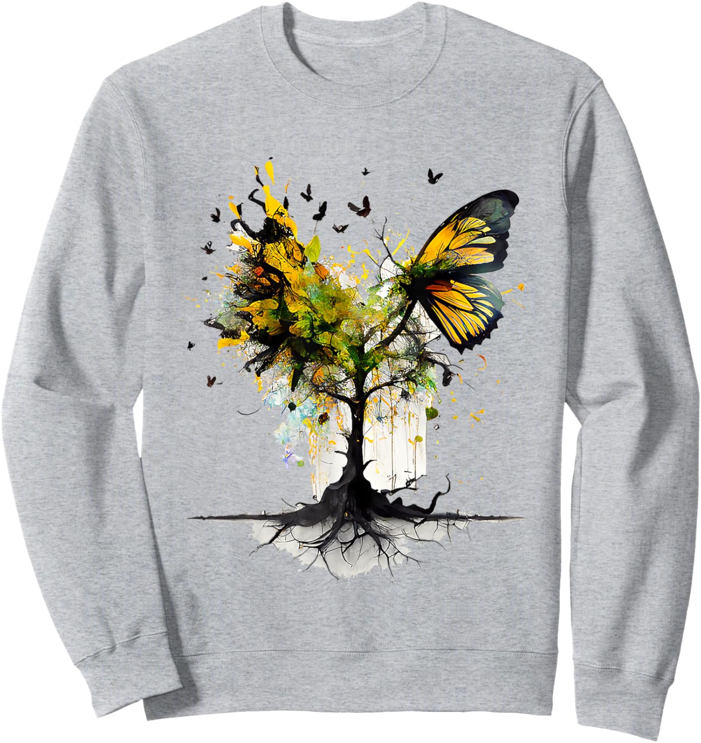 Butterfly Animal Tree Creative Art Sweatshirt - Sweatshirt | Ash