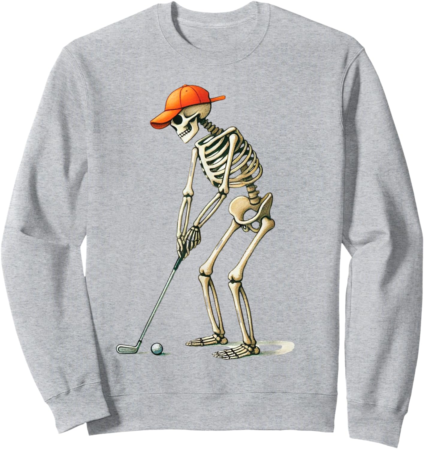 Skeleton Golf Halloween Golfer Golf Player Funny Men Dad Sweatshirt - Sweatshirt | Ash