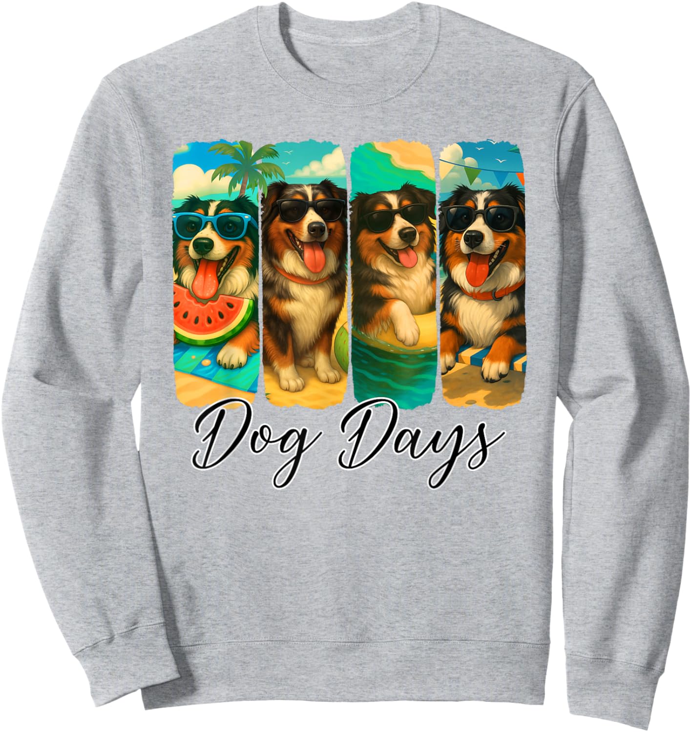 Australian Shepherd Summer Vibes Dog Days Dog Mom Dad Sweatshirt - Sweatshirt | Ash