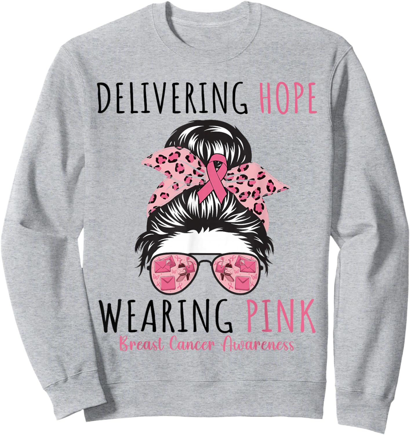 Postal Carrier Breast Cancer Awareness Women Pink Ribbon Sweatshirt - Sweatshirt | Ash