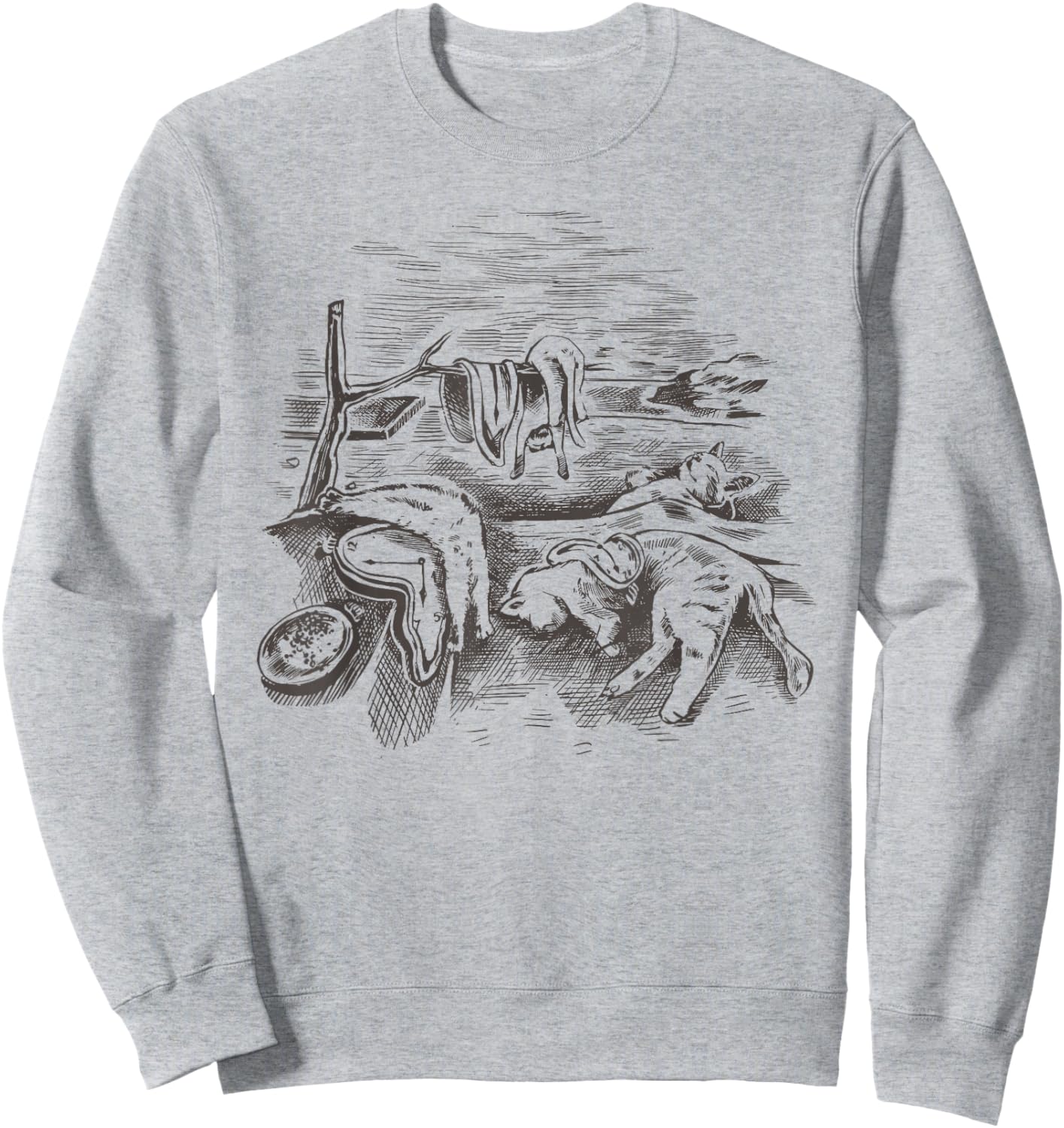 The Persistence of Memory Dali Clock Cats Parody Men Women Sweatshirt - Sweatshirt | Ash