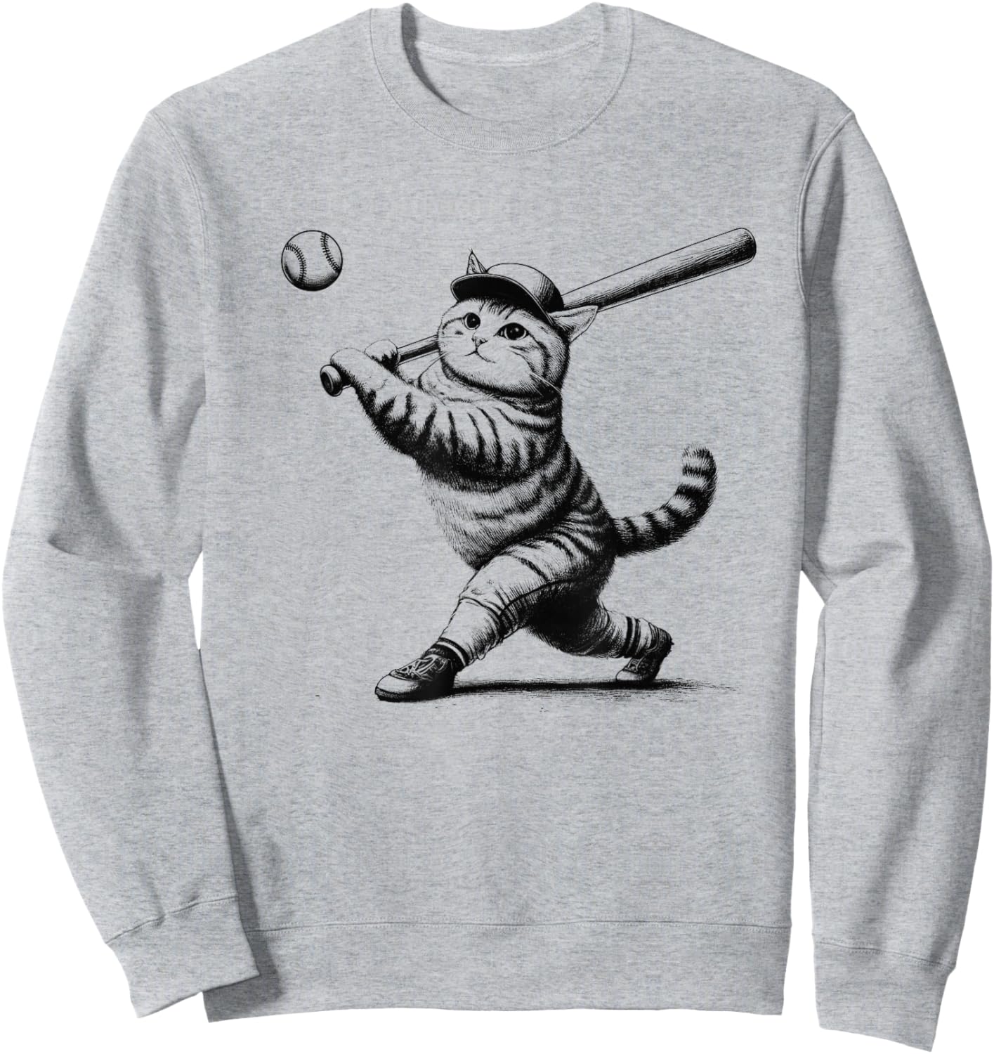 Cat Playing Baseball Kitten Lover Baseball Player Vintage Sweatshirt - Sweatshirt | Ash