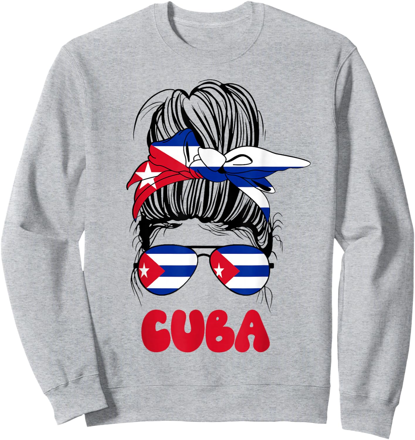 Cuban Women Messy Bun Proud Cuba Flag For Girls Sweatshirt - Sweatshirt | Ash