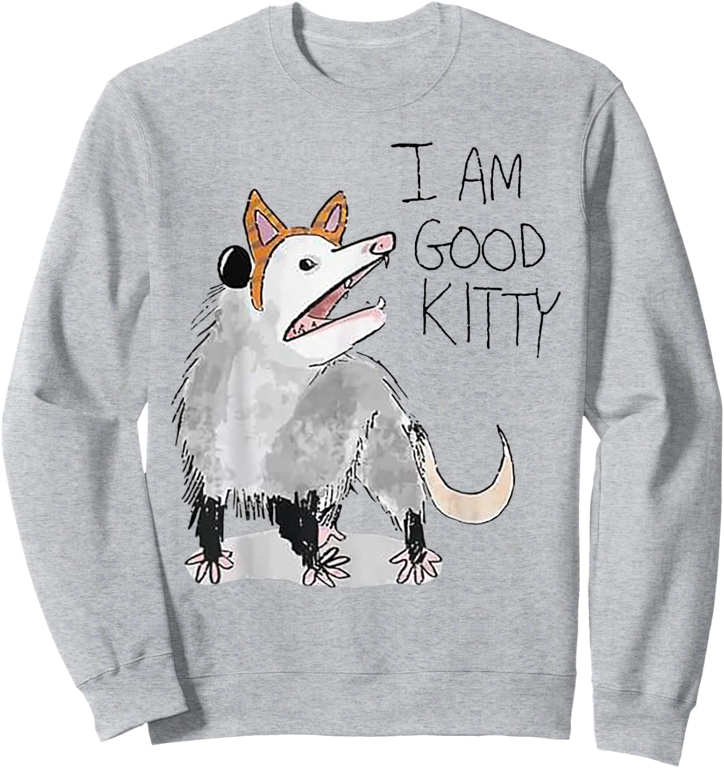 I Am Good Kitty Opossum Sweatshirt - Sweatshirt | Ash