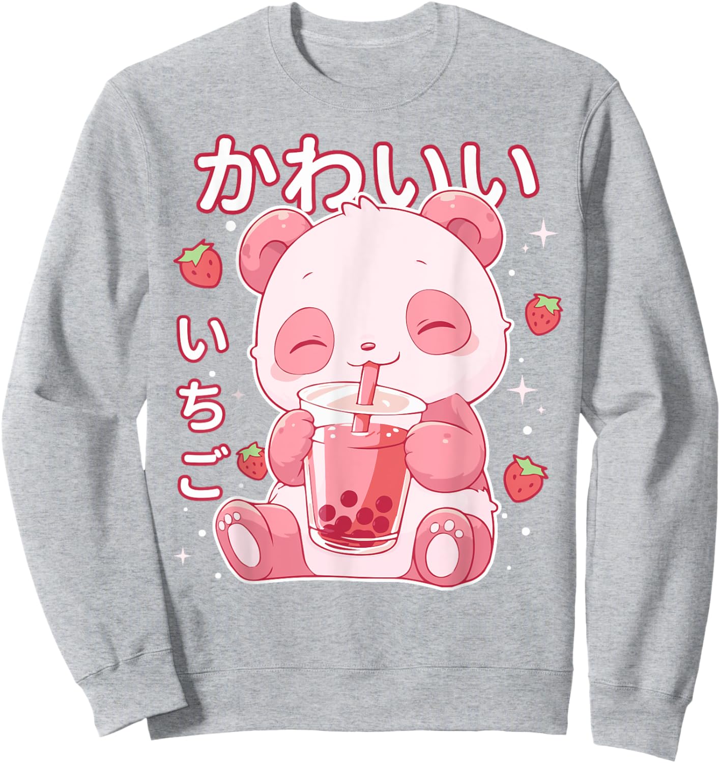 Kawaii Panda Strawberry Boba Milk Japanese Anime aesthetic Sweatshirt - Sweatshirt | Ash