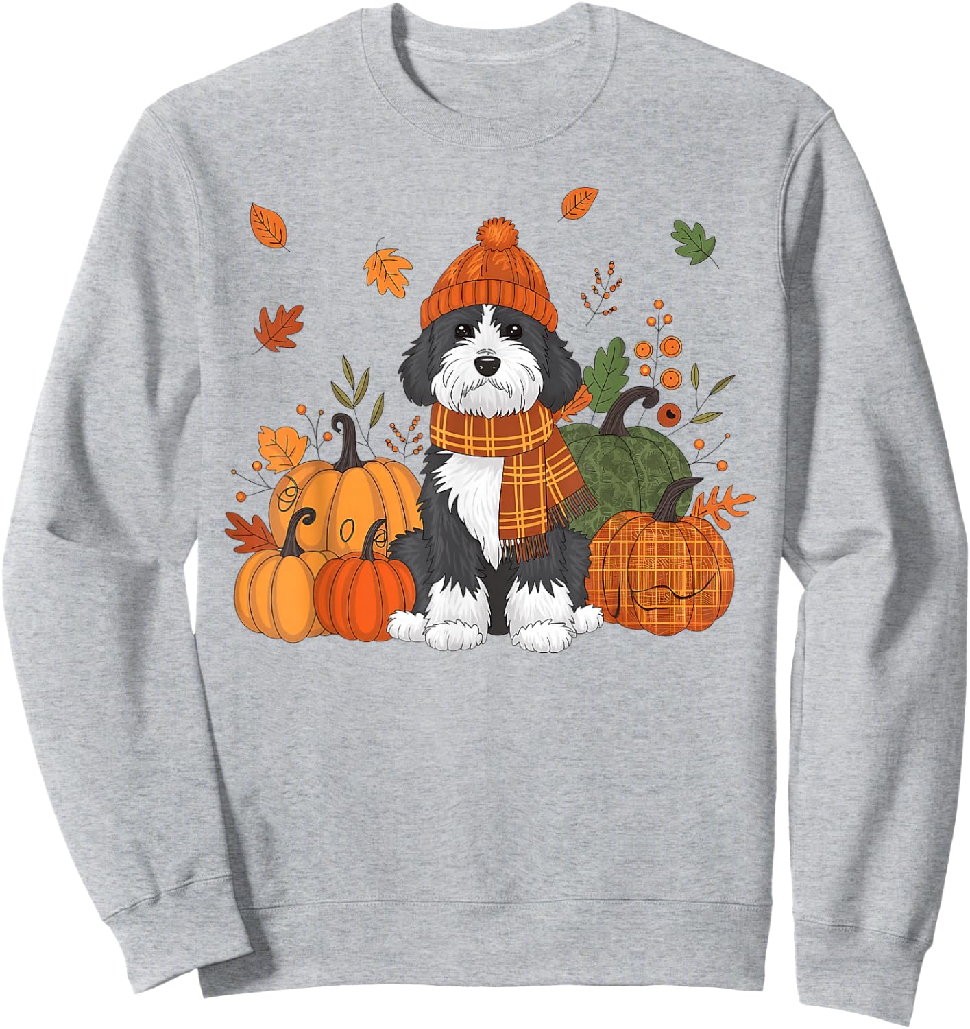 Bernedoodle Thanksgiving Leopard Pumpkins Fall Leaves Lover Sweatshirt - Sweatshirt | Ash