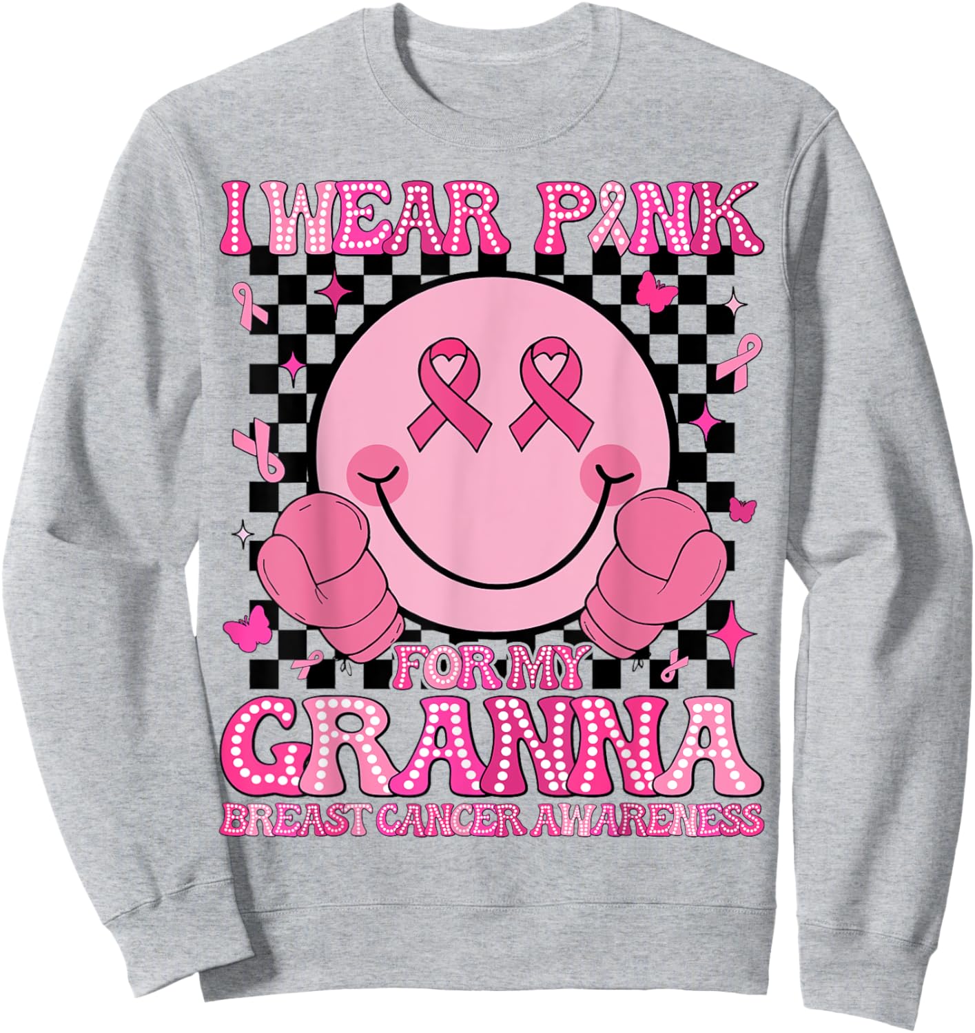 I Wear Pink For My Granna Breast Cancer Awareness Groovy Sweatshirt - Sweatshirt | Ash