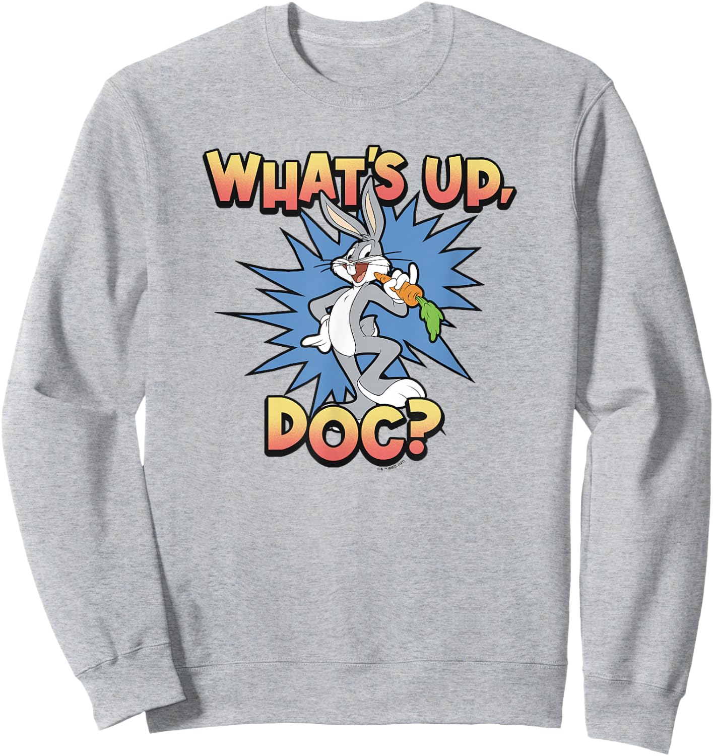 Looney Tunes Bugs Bunny Classic What's Up Doc Carrot Action Sweatshirt - Sweatshirt | Ash