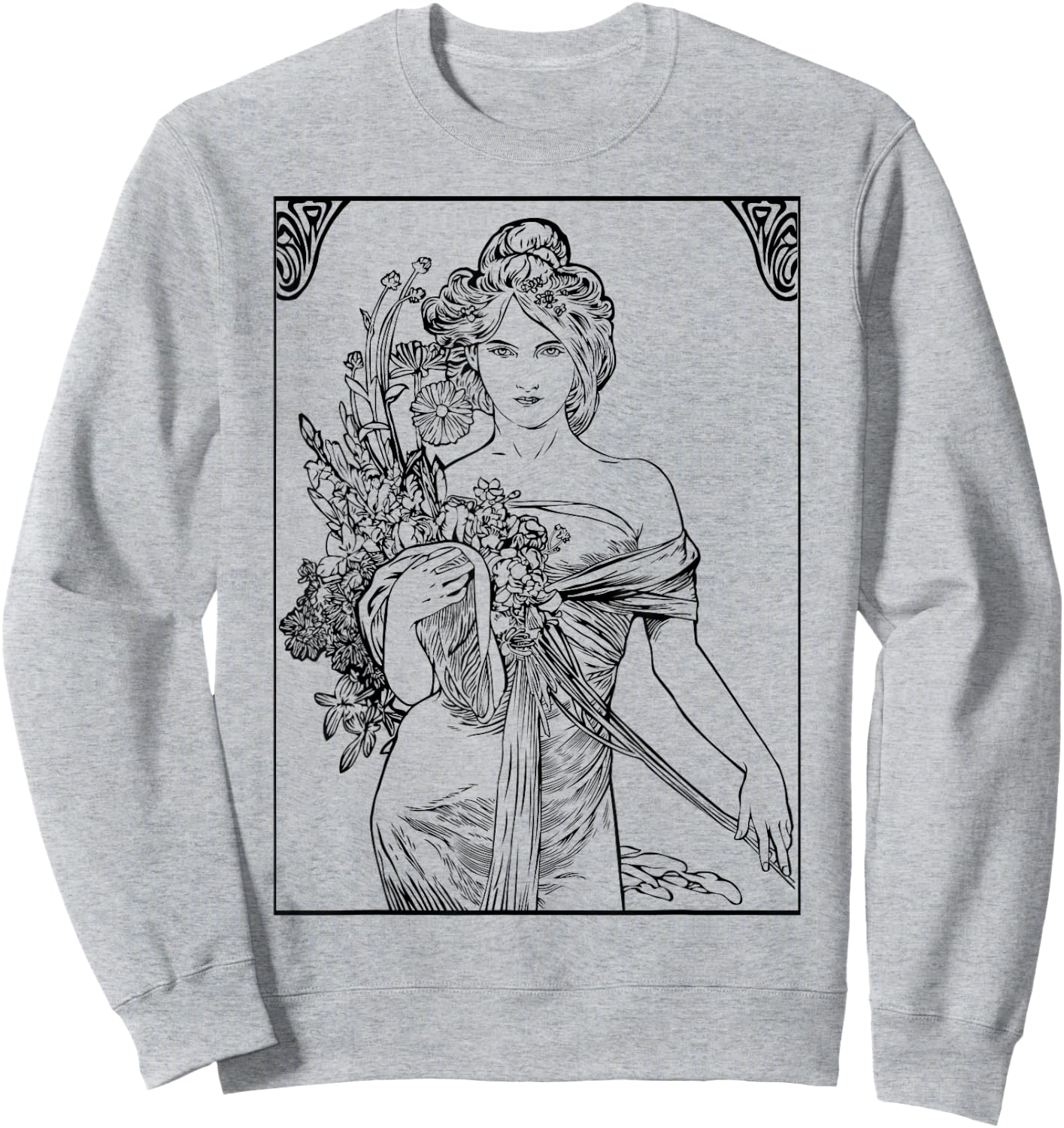 Art Nouveau Girl Holding Wild Flowers Sweatshirt - Sweatshirt | Ash