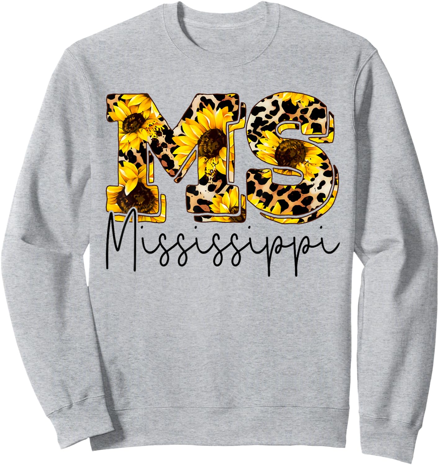 Mississippi Sunflower Leopard Print Gift Sweatshirt - Sweatshirt | Ash