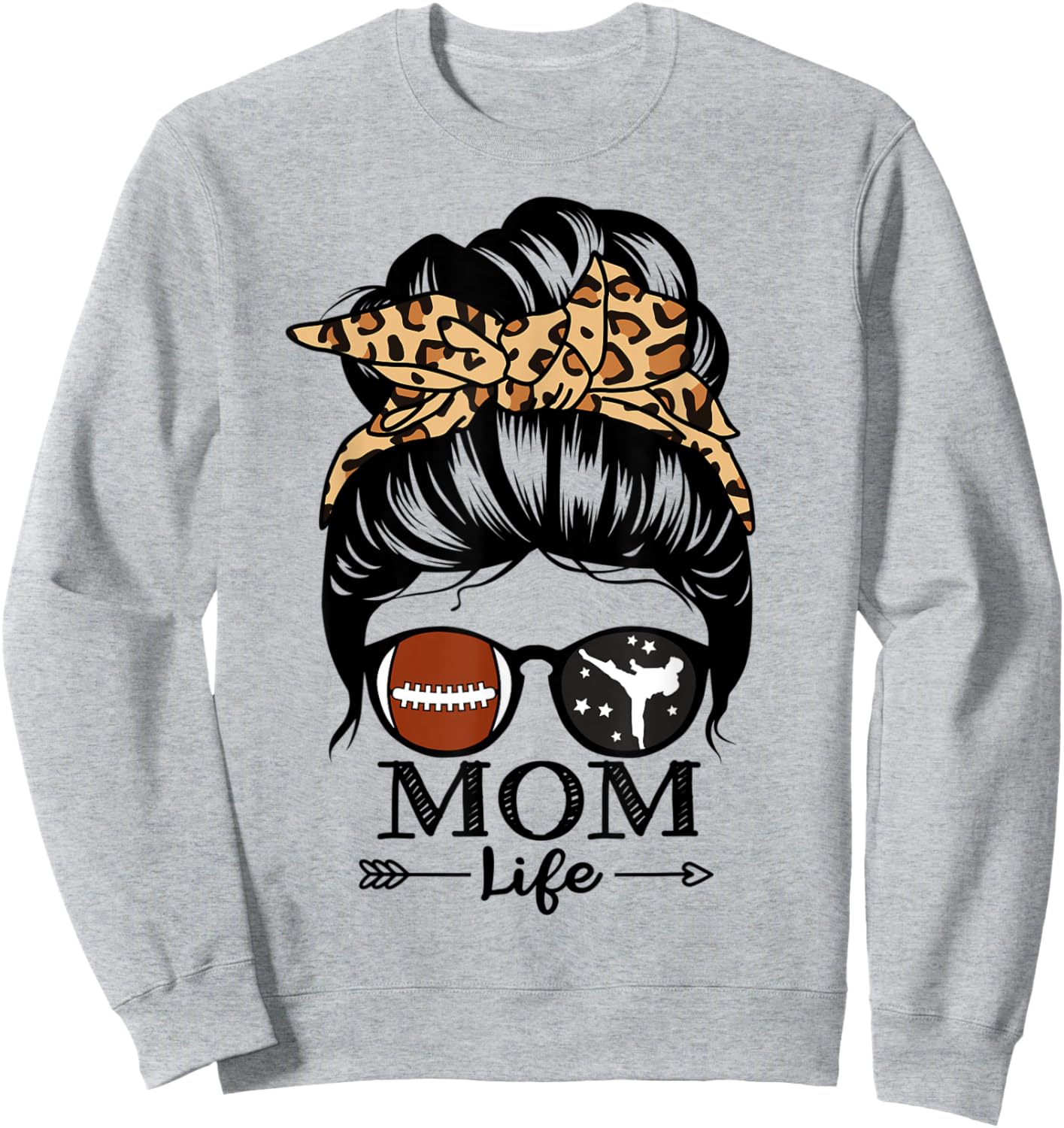 Mom Life Messy Bun Hair Funny Football Karate Mom Sweatshirt - Sweatshirt | Ash