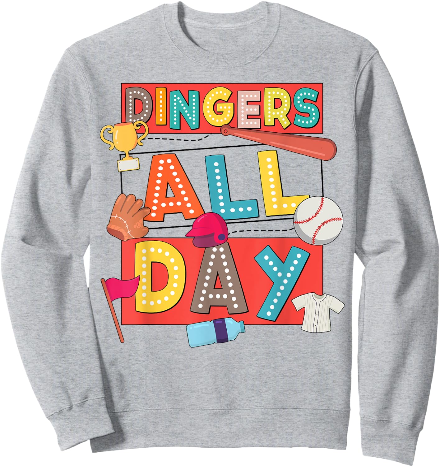 Baseball Mom Dad Biggest Fan Game Day Vibes Dingers All Day Sweatshirt - Sweatshirt | Ash
