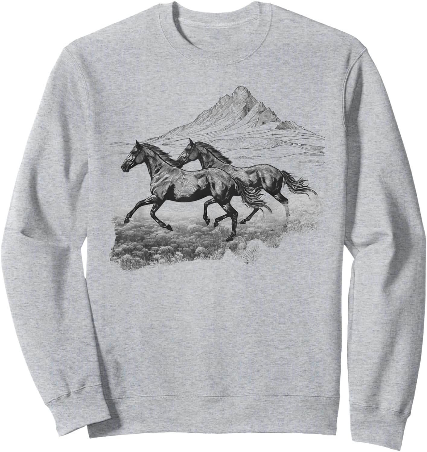 Wild Running Horses Vintage Art Portrait Equestrian Graphic Sweatshirt - Sweatshirt | Ash