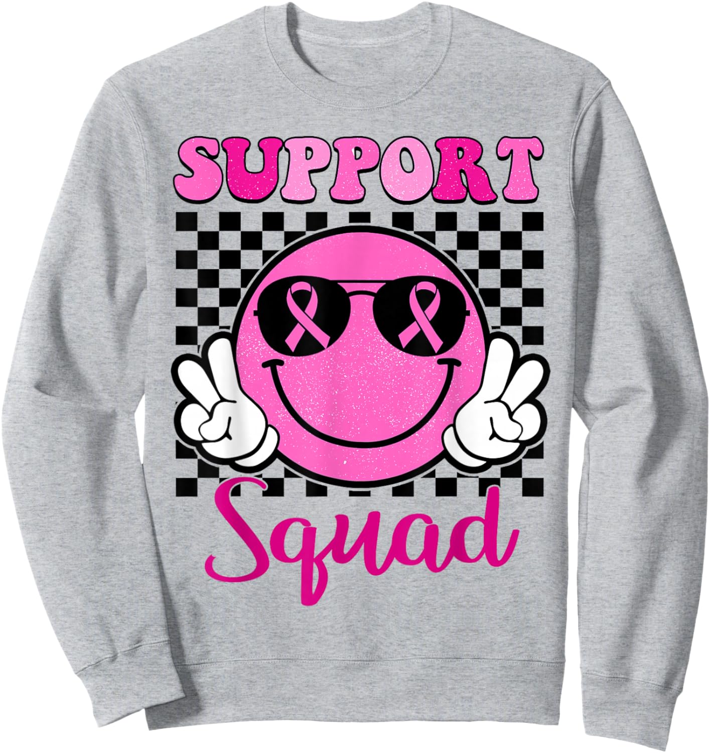 Groovy Breast Cancer Awareness Men Women Kids Support Squad Sweatshirt - Sweatshirt | Ash