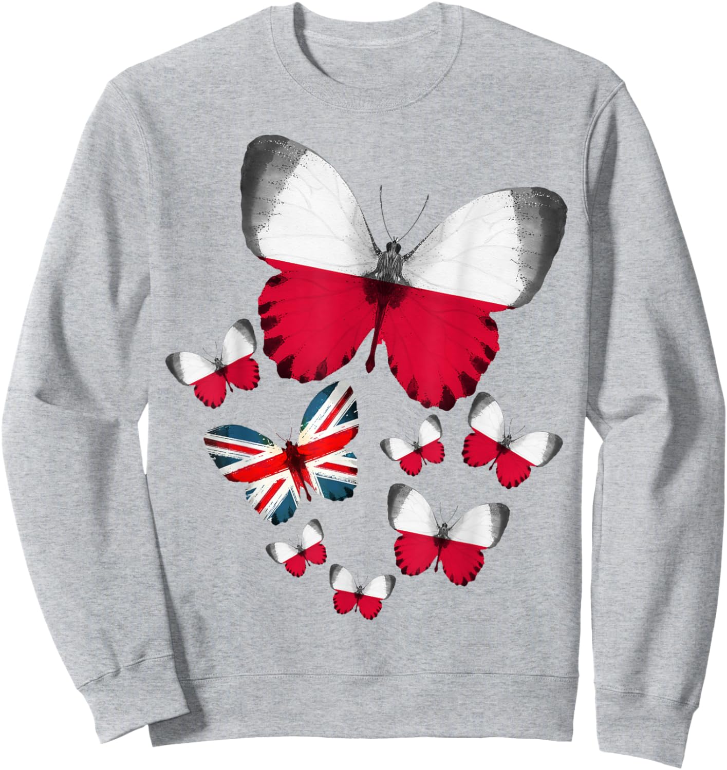 Polish Flag Outfit Ideas For Kids & Poland British Butterfly Sweatshirt - Sweatshirt | Ash