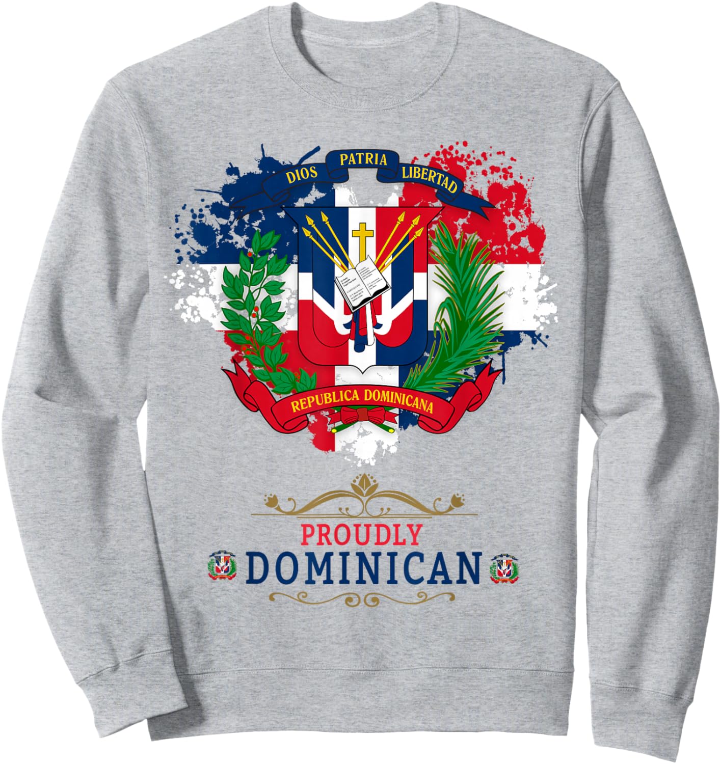 Coat of Arms Republica Dominicana For Kids & Dominican Flag Sweatshirt - Sweatshirt | Ash