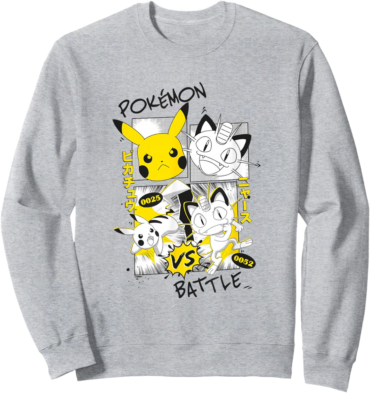 Pokémon Pikachu Vs Meowth Retro Panels Kanji Big Chest Sweatshirt - Sweatshirt | Ash
