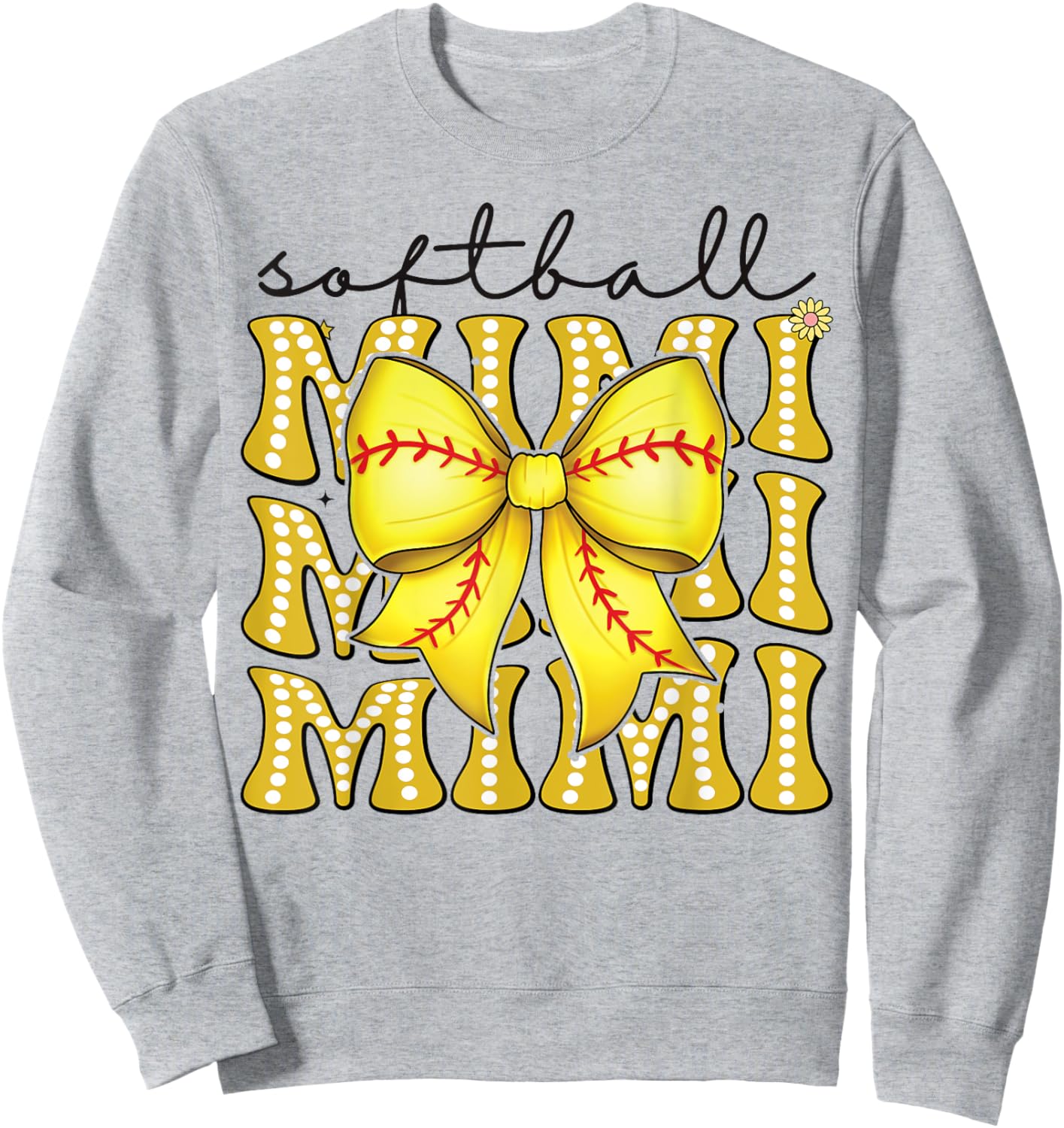 Softball Mimi Retro Softball Coquette Bow Groovy Sweatshirt - Sweatshirt | Ash
