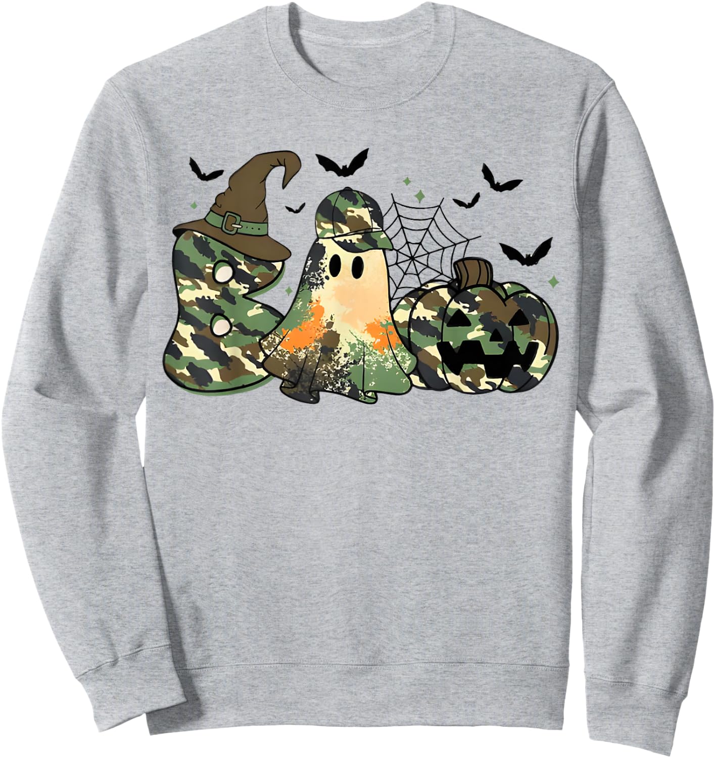 Retro Camo Boo Ghost Coquette Camouflage Ghost Halloween Sweatshirt - Sweatshirt | Ash