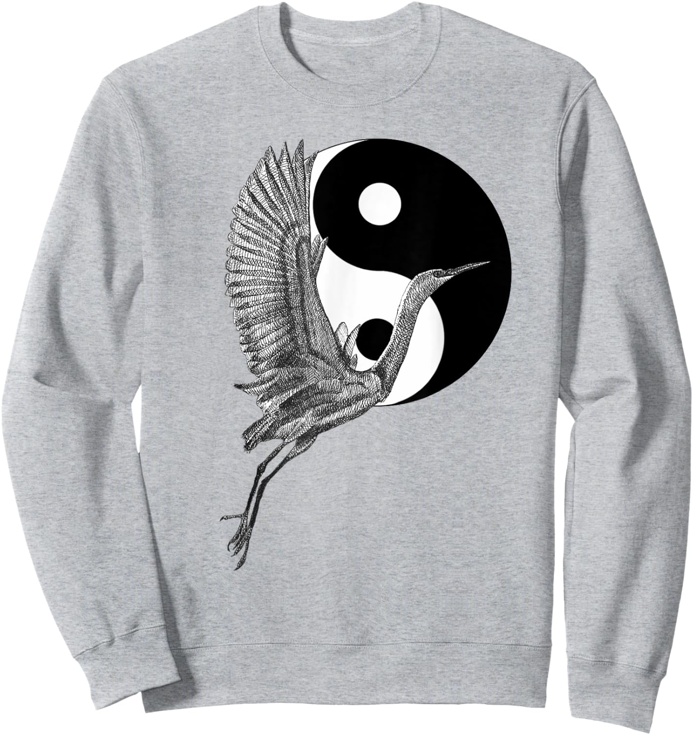 Tai Chi White Crane Yin Yang Qi Gong Illustration Sweatshirt - Sweatshirt | Ash