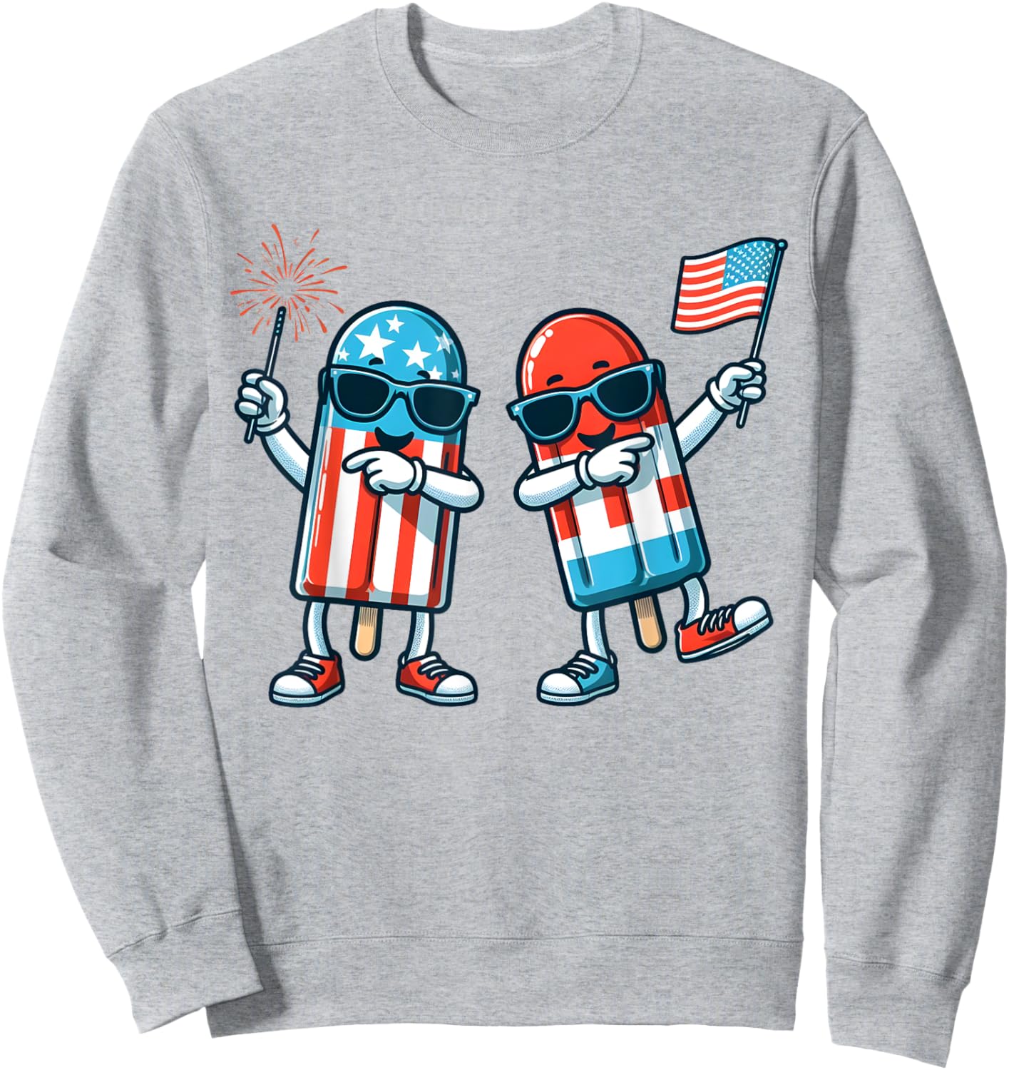 Cute Popsicle American Flag 4th of July Patriotic Summer Boy Sweatshirt - Sweatshirt | Ash