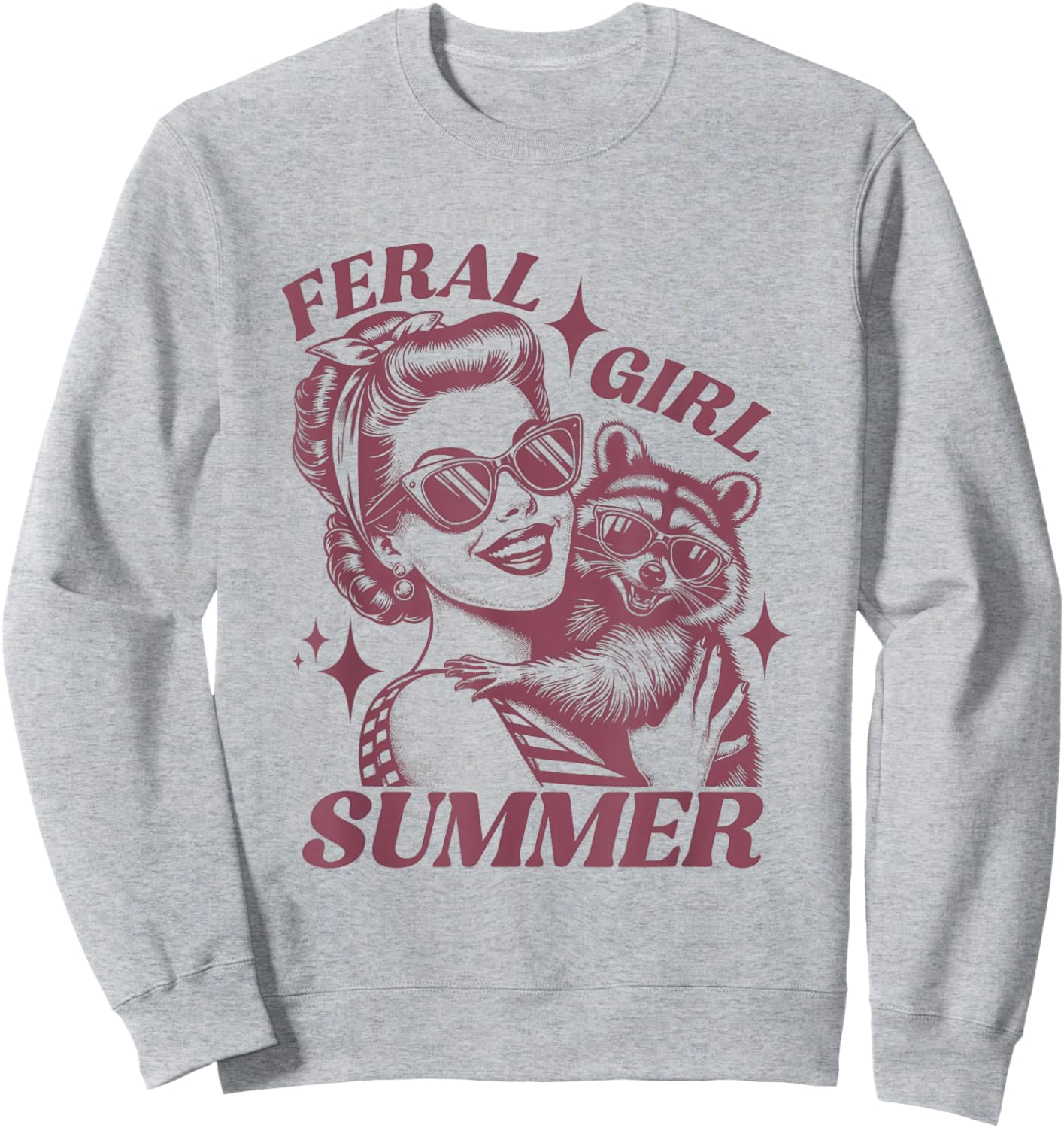 Feral Girl Summer Trash Panda Cute Raccoon Summer Vacation Sweatshirt - Sweatshirt | Ash