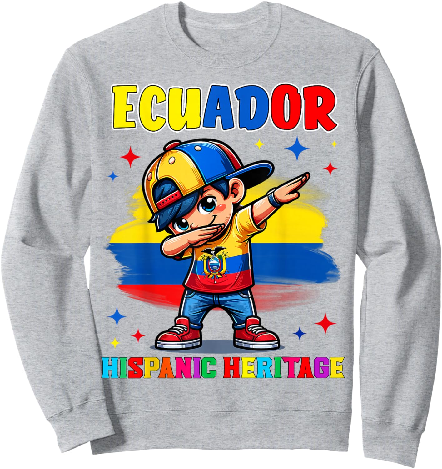 Hispanic Heritage Month Ecuador Flag Dab Kid for Kids Sweatshirt - Sweatshirt | Ash