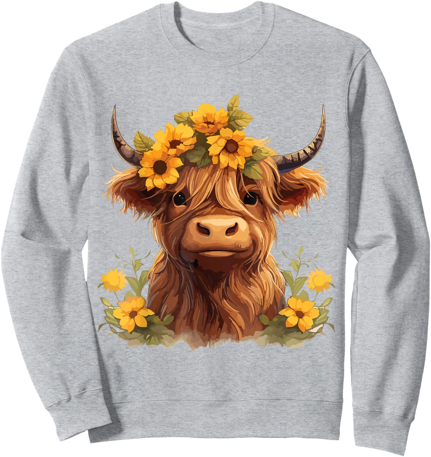 Scottish Highland Cow Sunflowers Heifer Country Farmer Girl Sweatshirt - Sweatshirt | Ash