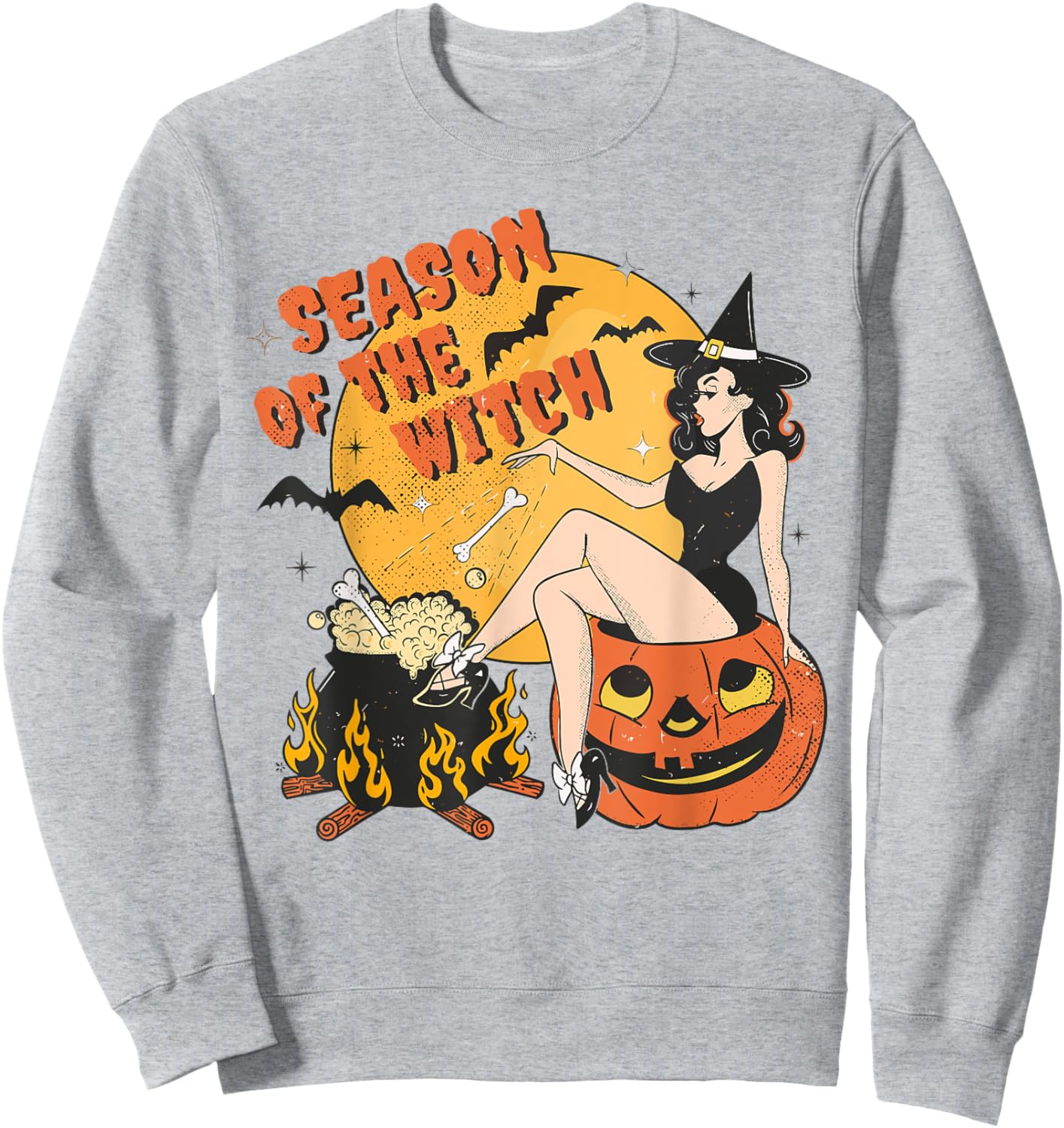 Retro Season of the Witch Halloween Salem Witch Sweatshirt - Sweatshirt | Ash