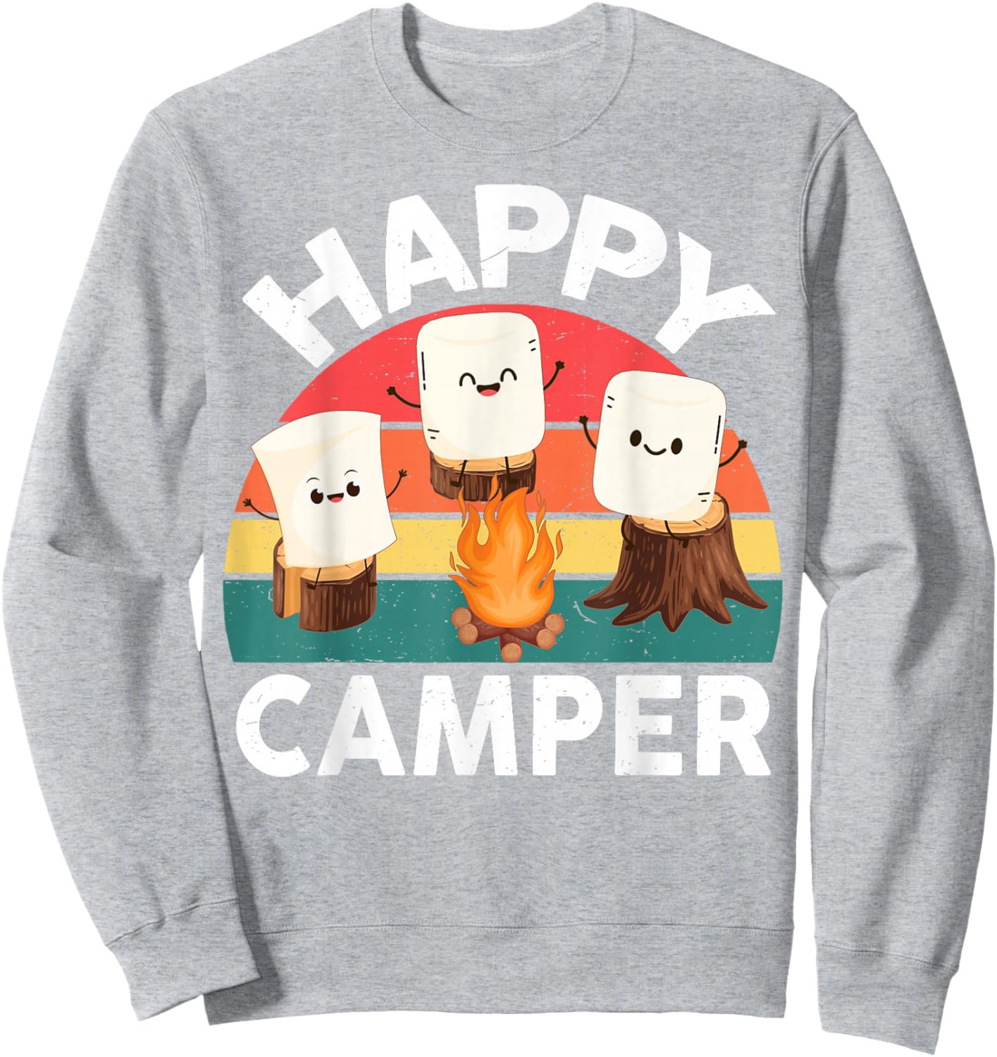 Happy Marshmallow Camper-Shirt Kids Toddler Boy Cute Camping Sweatshirt - Sweatshirt | Ash