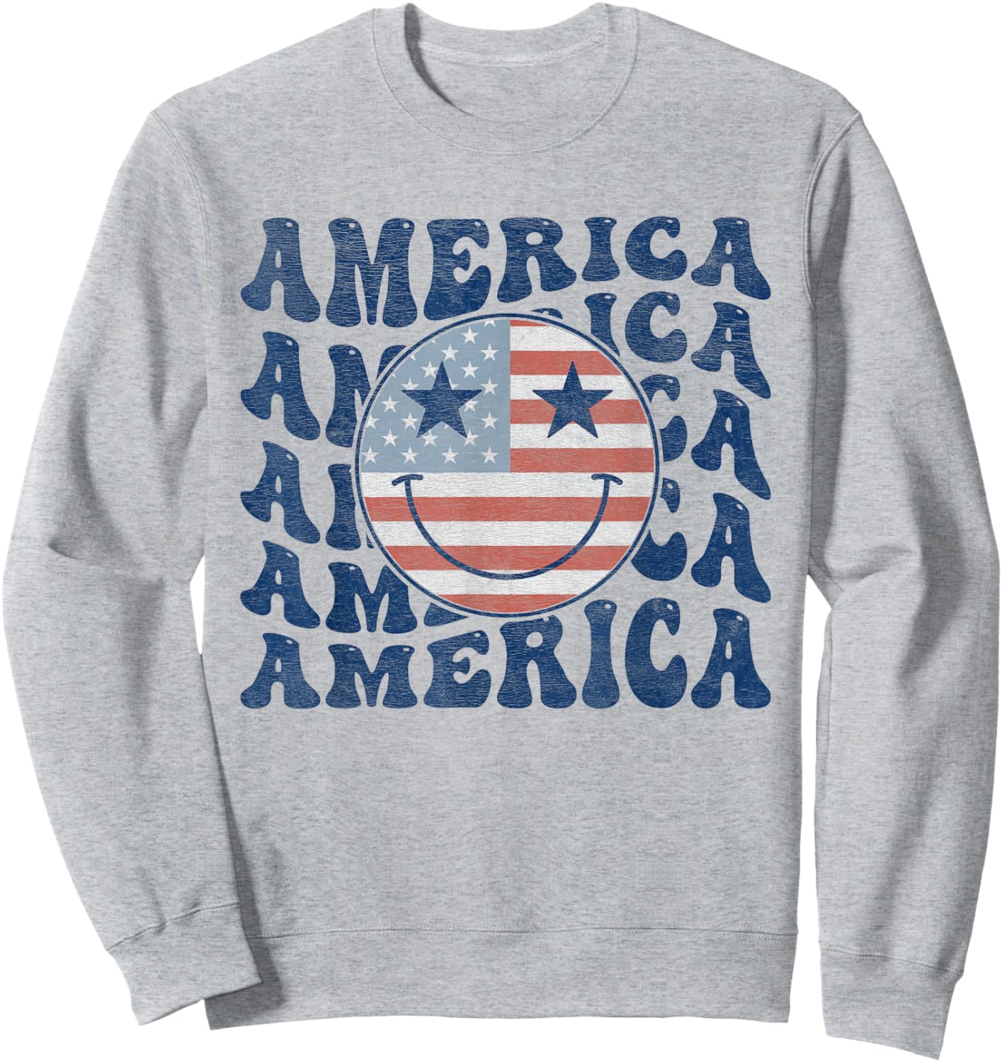 Retro Groovy America USA Smile Face Patriotic 4th of July Sweatshirt - Sweatshirt | Ash