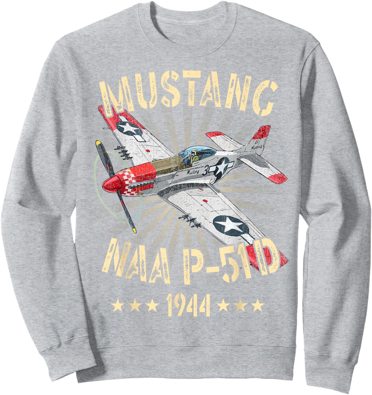 P-51D Mustang Vintage North American P-51D Fighter Warbirds Sweatshirt - Sweatshirt | Ash