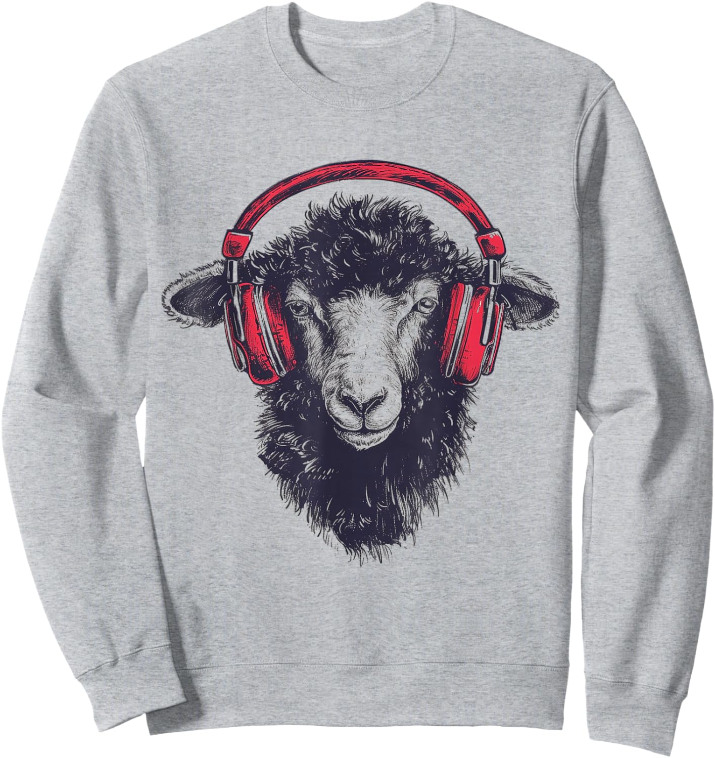 Sheep Headphone Animal Illustration Portrait Art Sheep Sweatshirt - Sweatshirt | Ash