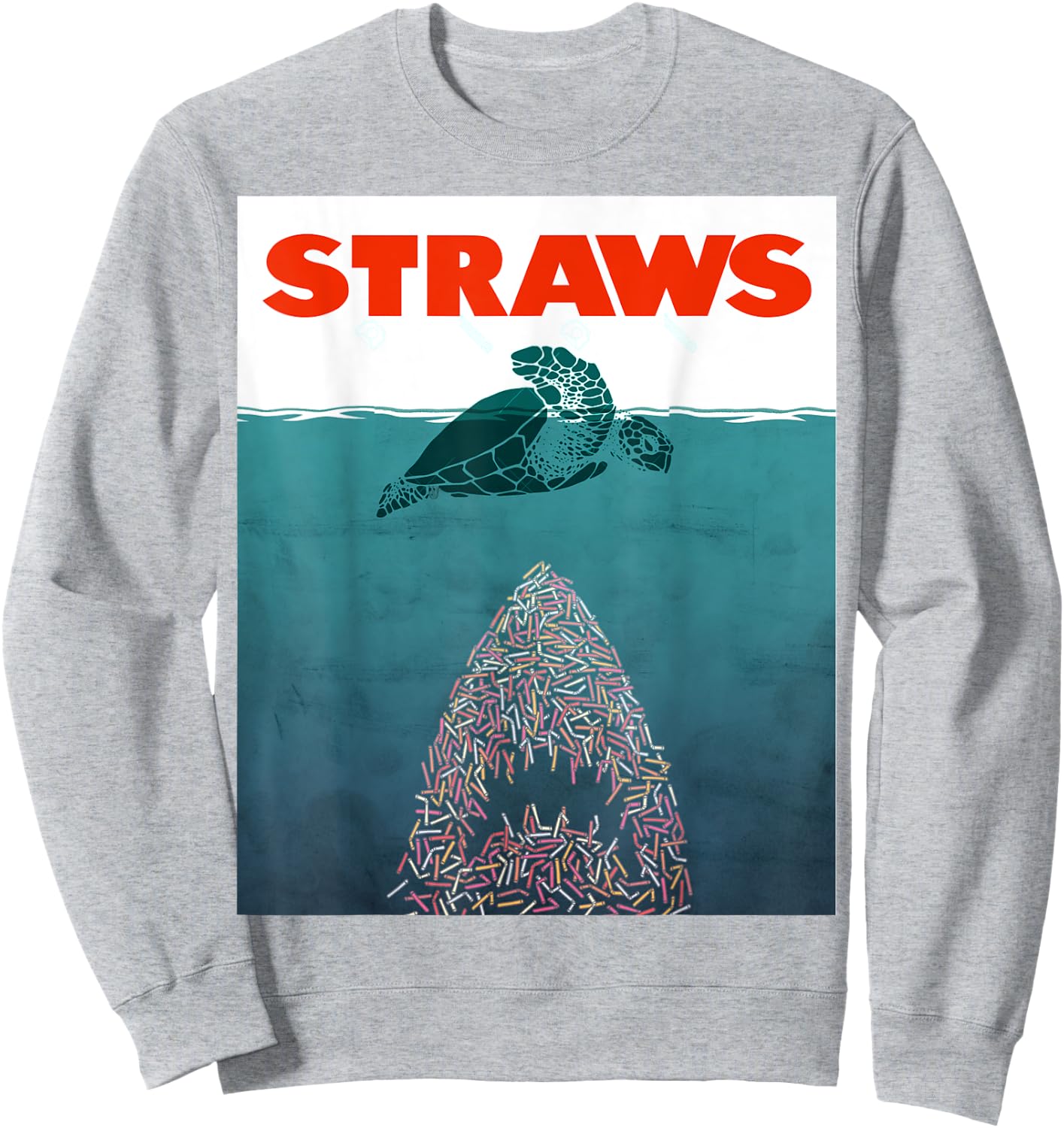 Save the Turtles! - No Straws shark design Sweatshirt - Sweatshirt | Ash