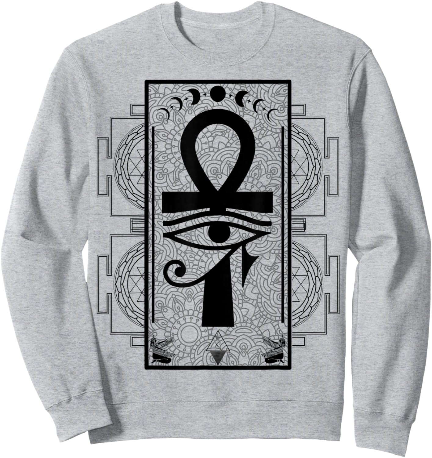 Sacred Geometry Egyptian Ankh Eye of Horus Art Sweatshirt - Sweatshirt | Ash