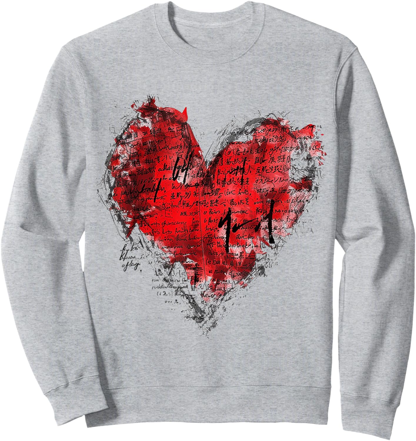 Geometric Text Art Abstract Heart Shape Graphic Geometric Sweatshirt - Sweatshirt | Ash