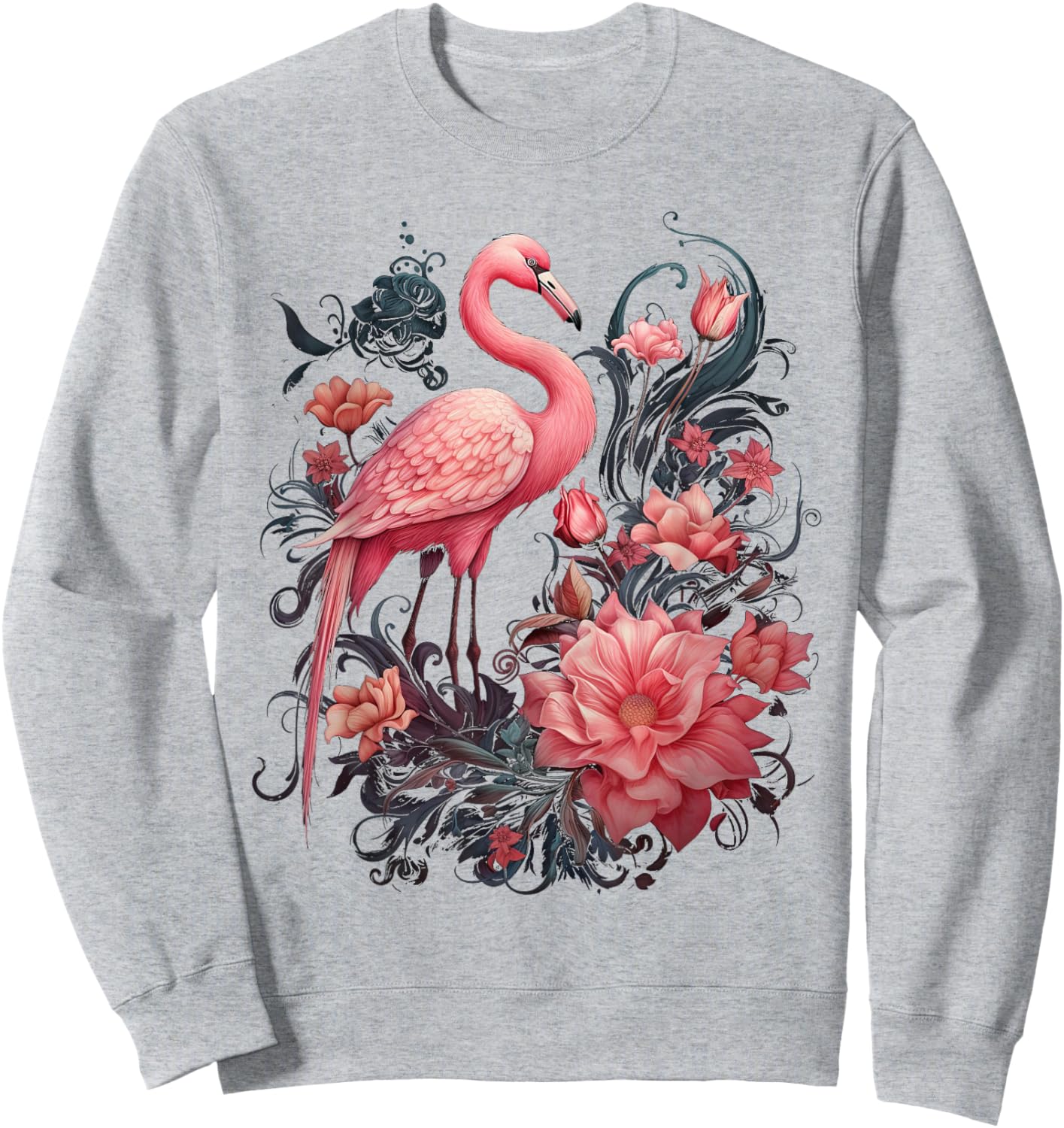 Flamingo and Flowers Floral Flamingos pink Sweatshirt - Sweatshirt | Ash