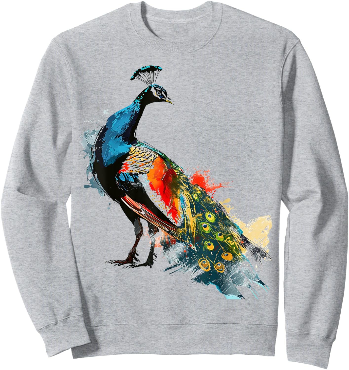 Peacock Painting Art Animal Colorful Graphic Peacock Sweatshirt - Sweatshirt | Ash
