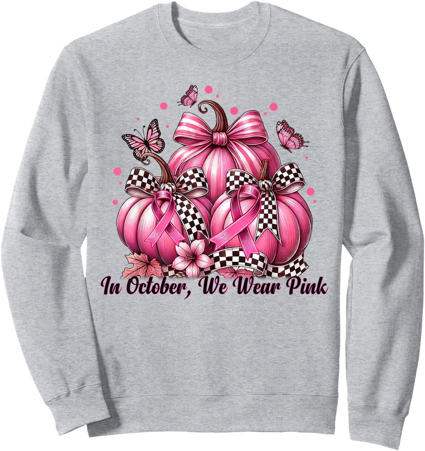 Coquette Bow Pumpkin In October We Wear Pink Breast Cancer Sweatshirt - Sweatshirt | Ash