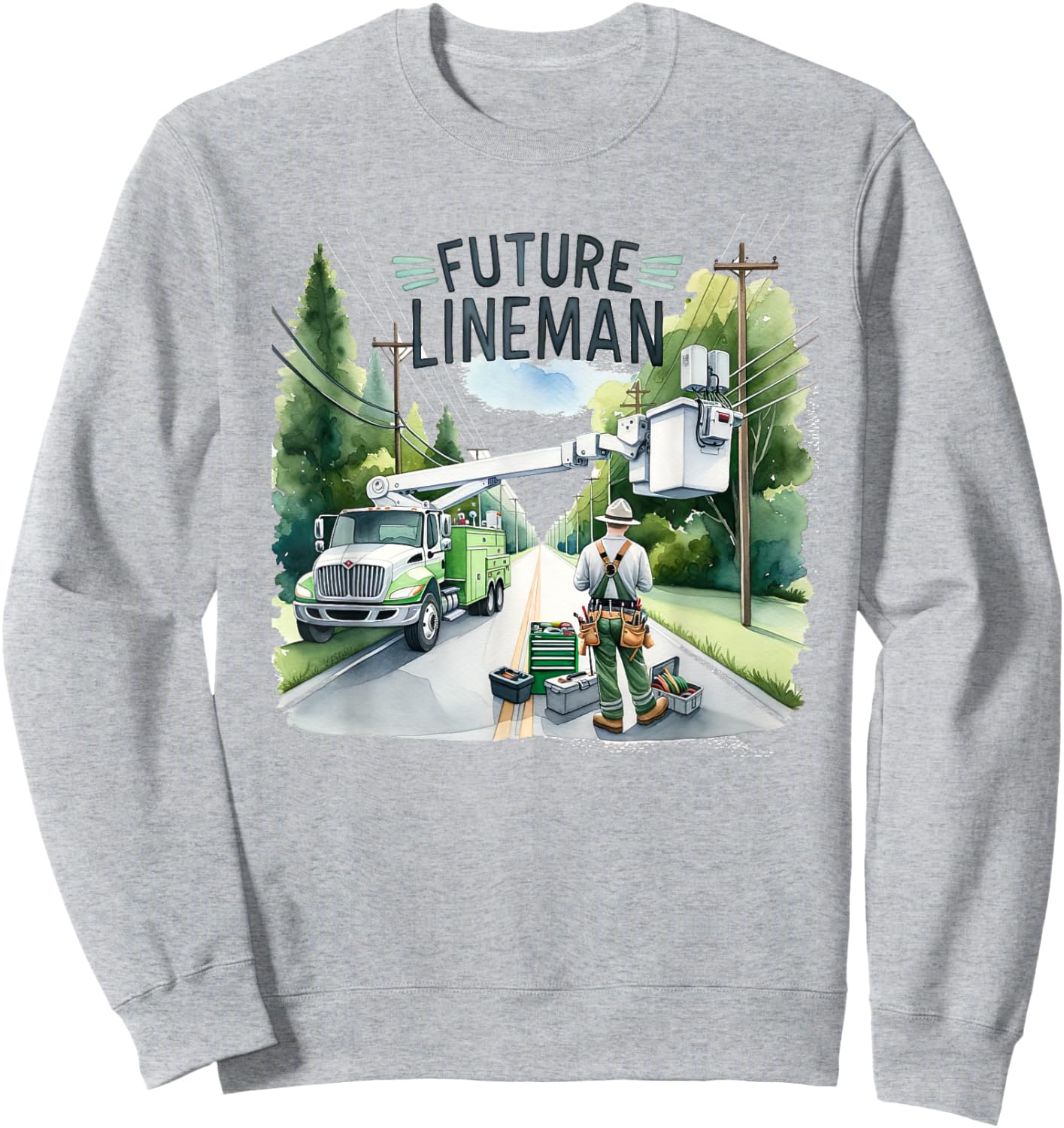 Future Lineman Bucket Truck Kid Future Electric Cable To Be Sweatshirt - Sweatshirt | Ash