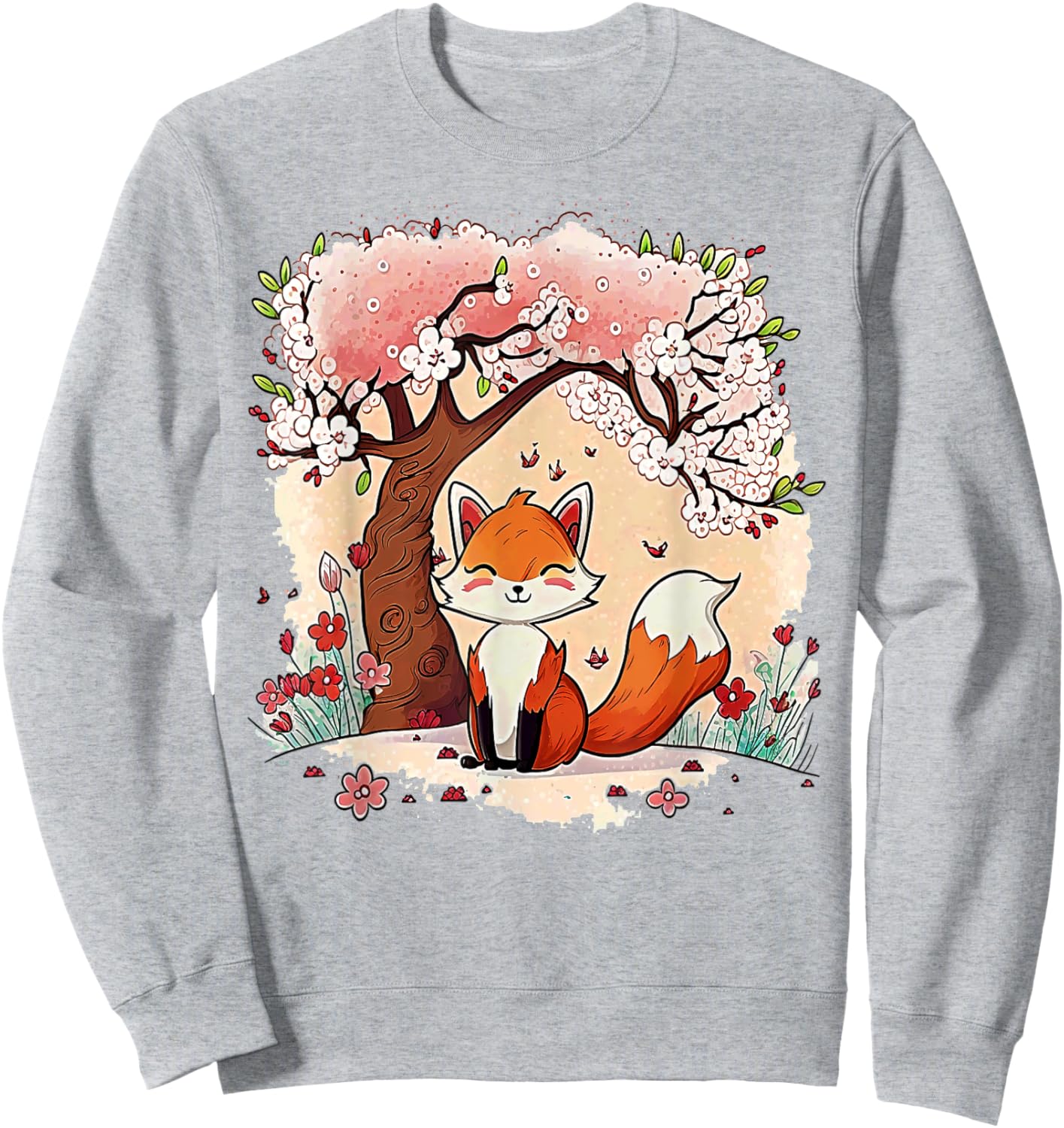 Fox Japanese Aesthetic Cherry Blossom Anime Pink Vaporwave Sweatshirt - Sweatshirt | Ash