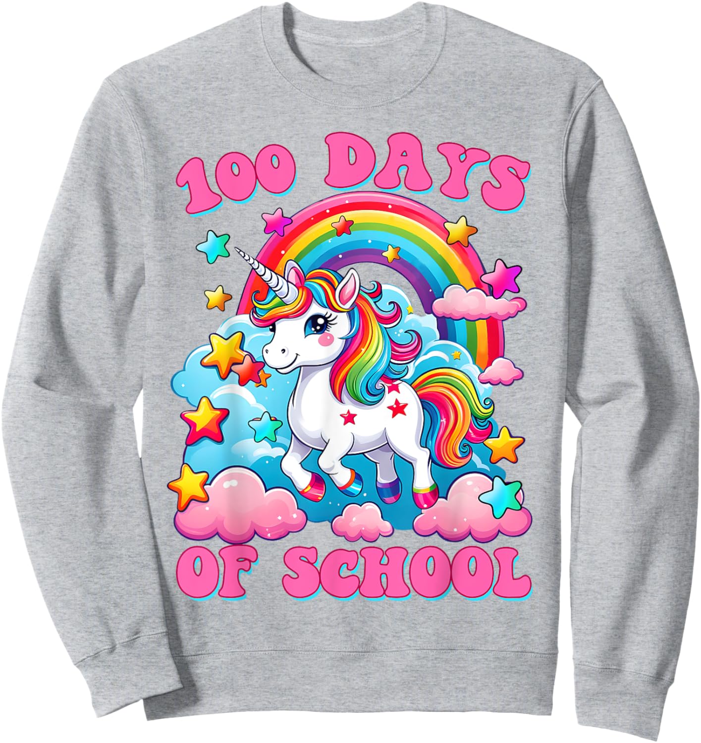 100 Days of School Unicorn Girls Cute 100th Day of School Sweatshirt - Sweatshirt | Ash