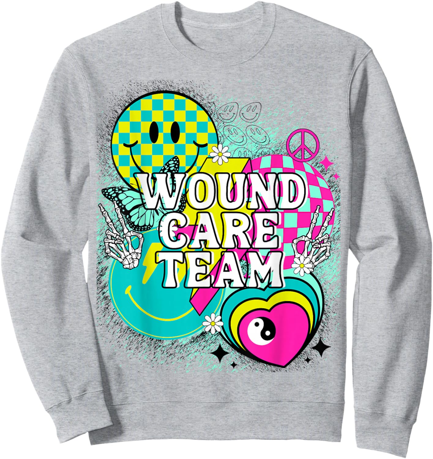 Wound Care Team Nurse Doctor Happy Y2K Matching 90s Peace Sweatshirt - Sweatshirt | Ash