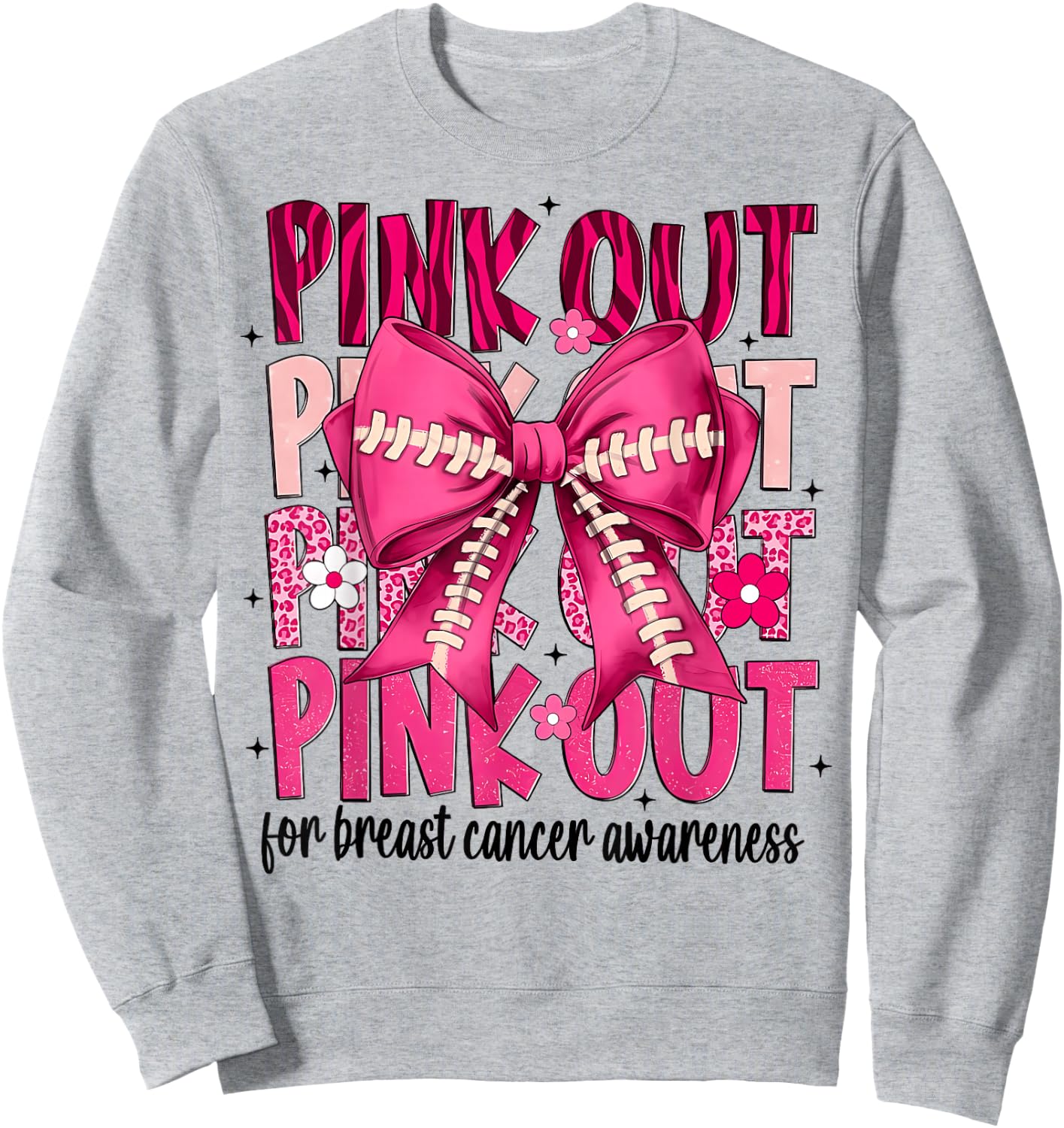 Football Pink Out Breast Cancer Awareness Pink Ribbon Sweatshirt - Sweatshirt | Ash