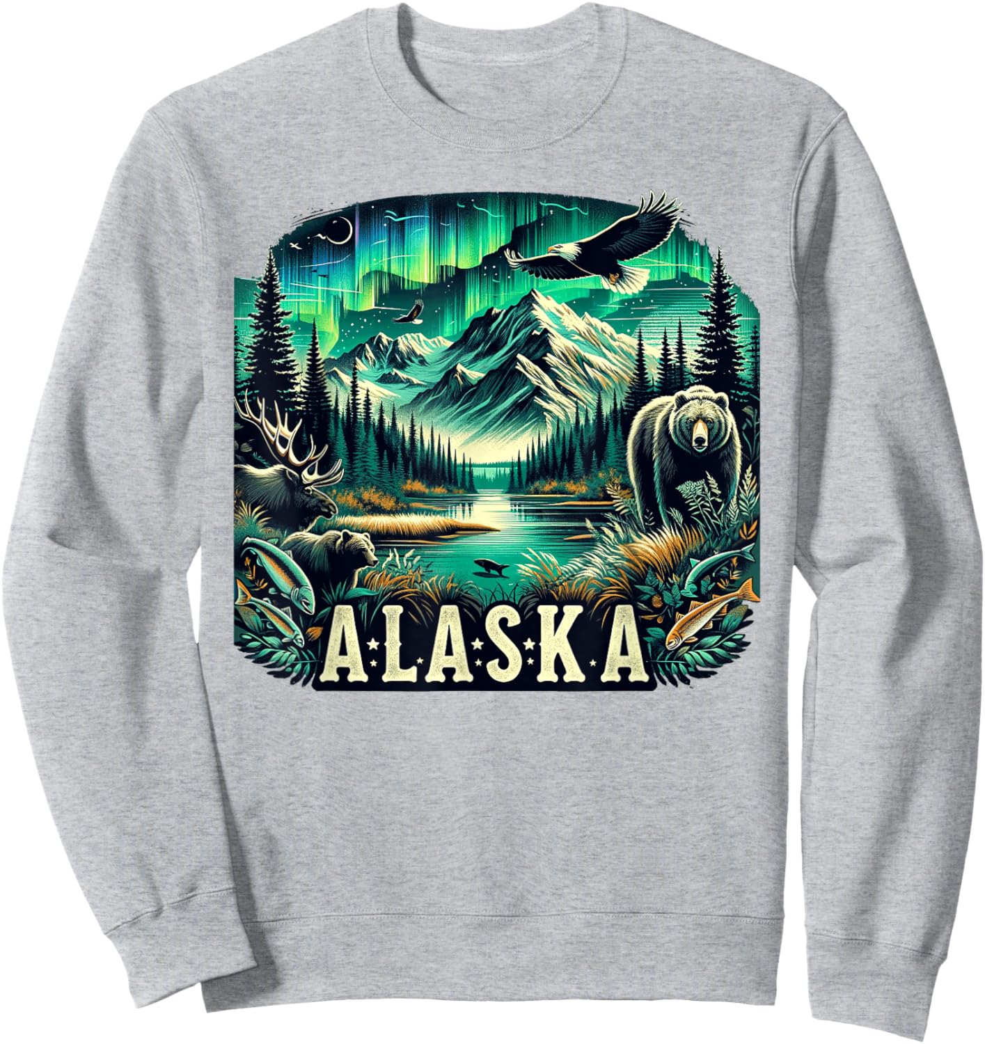 Borough & Bridge Alaska Wildlife Inspired , Small, Blue Sweatshirt - Sweatshirt | Ash
