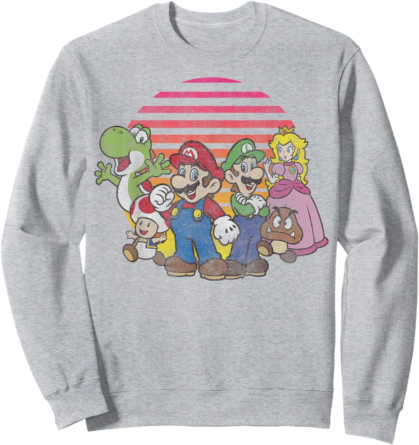 Super Mario Bros Vintage Nintendo Retro Sunset Group Shot Sweatshirt - Sweatshirt | Ash