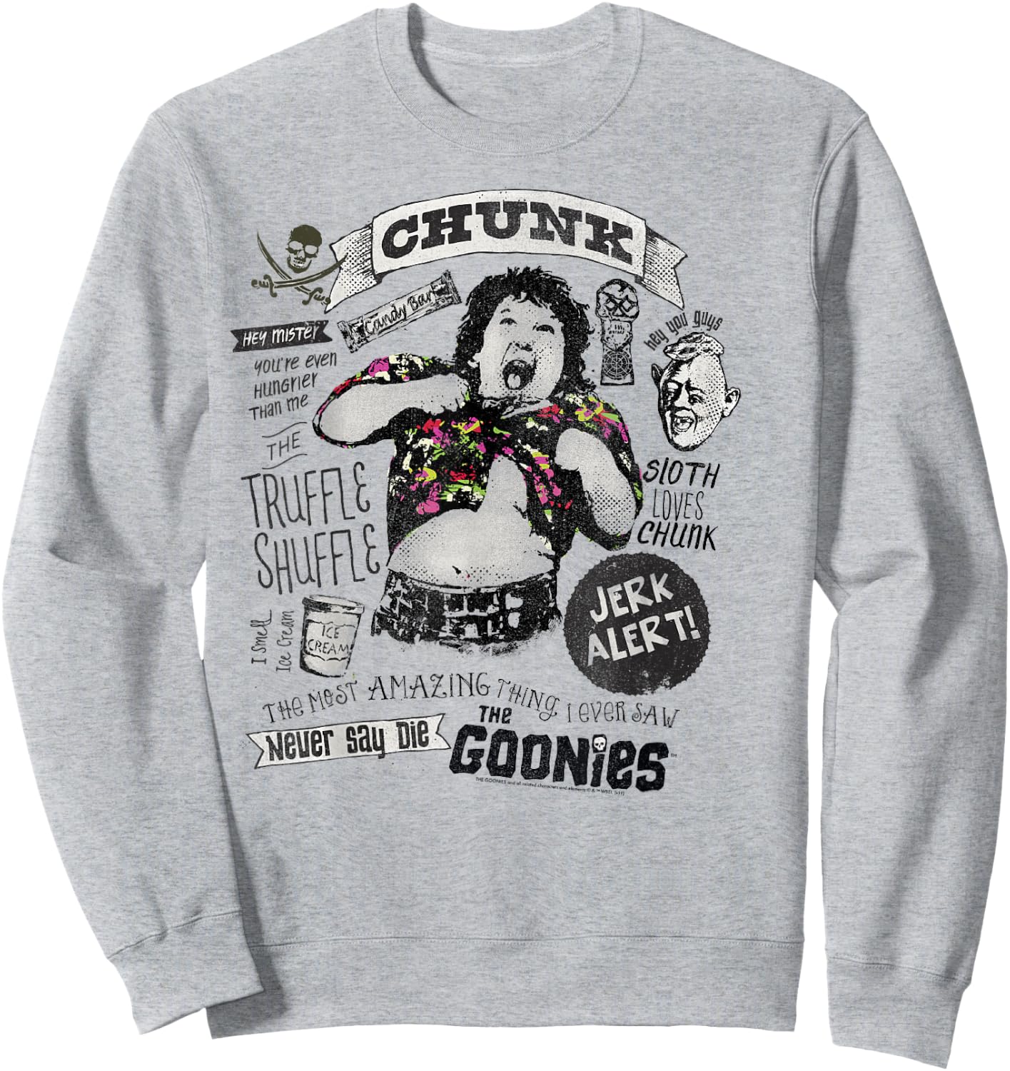 The Goonies Chunk & Sloth Things Text Sweatshirt - Sweatshirt | Ash